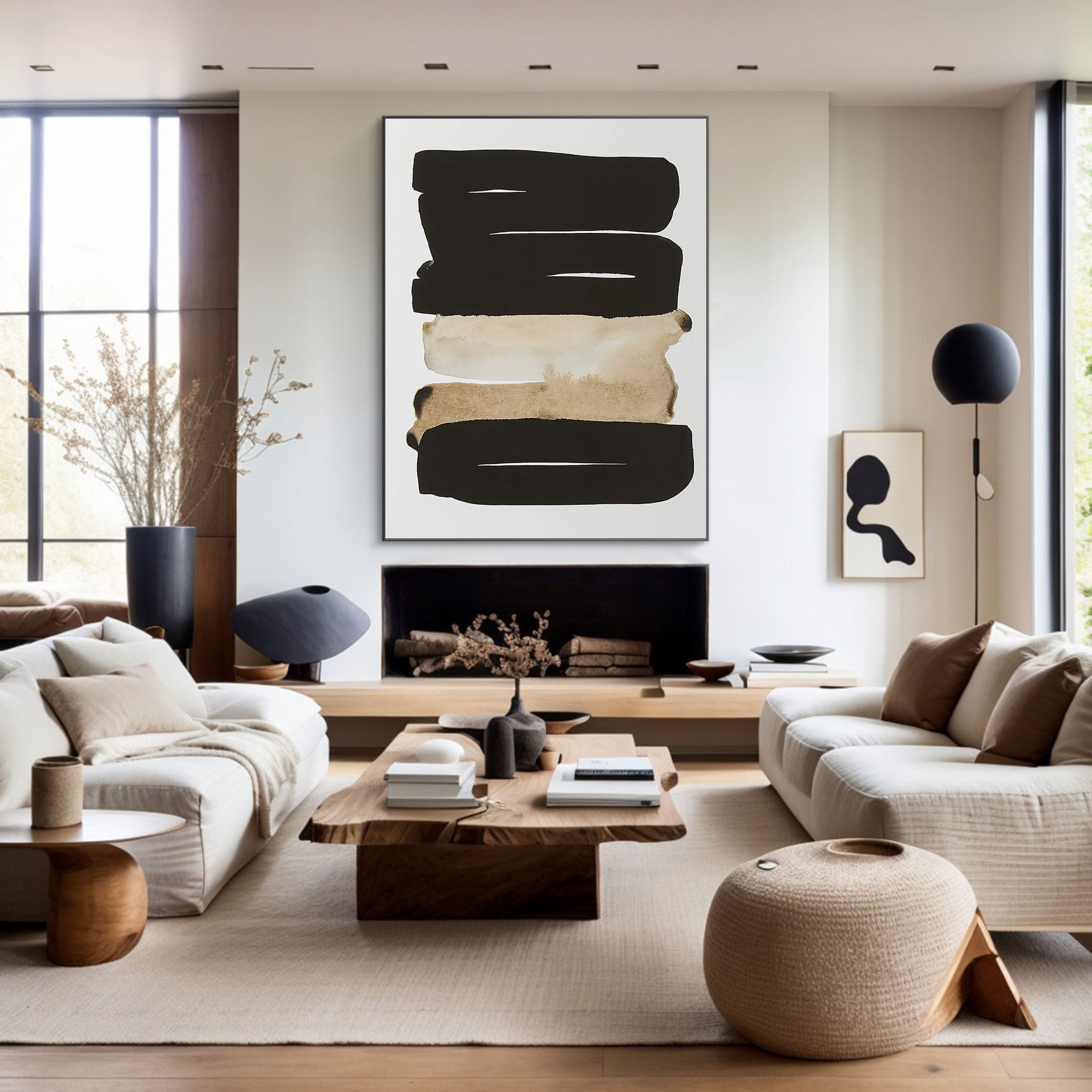 Black and Neutral Stripes, Contemporary Minimalist Wall Art #BGA 093