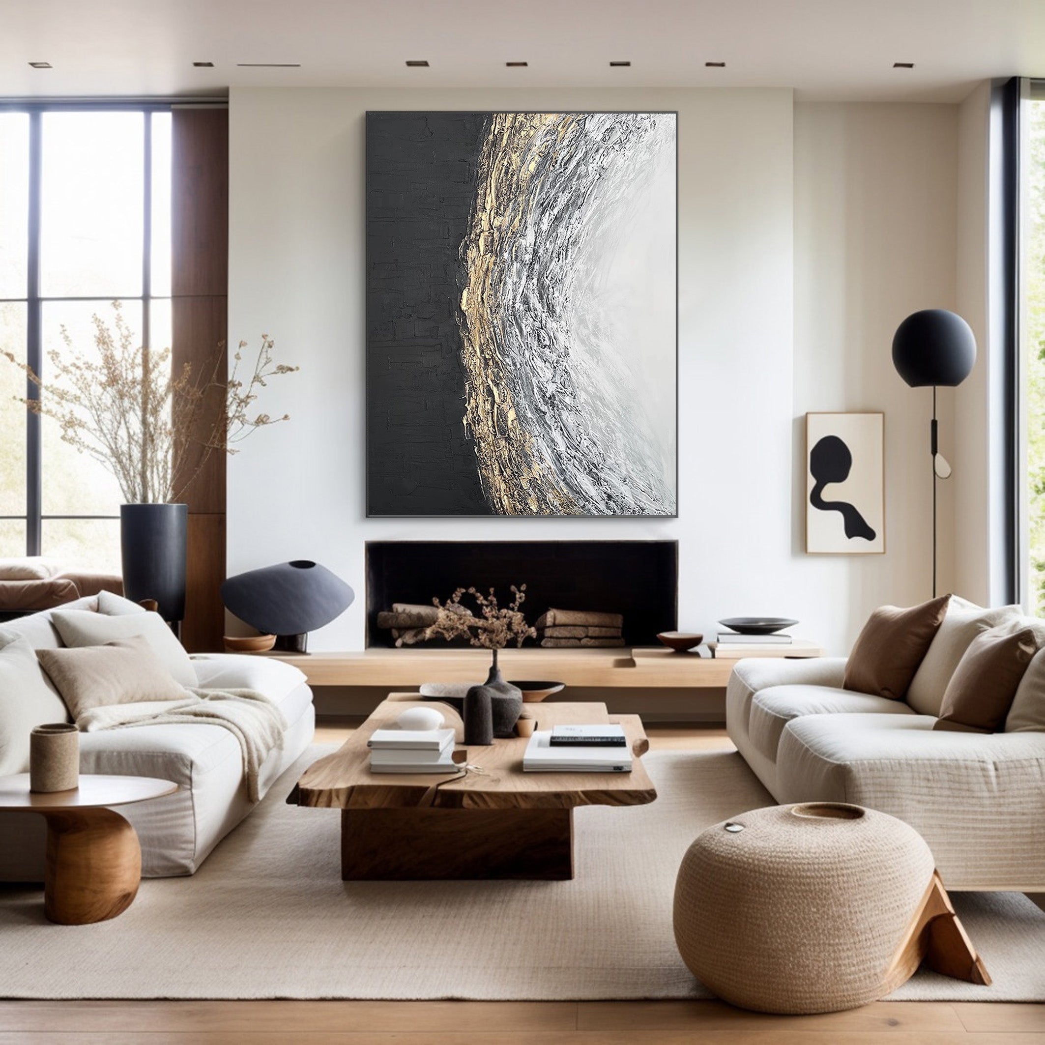 Sculpted Light: Textured Abstract Painting, Gold Accented Art #BGA 199