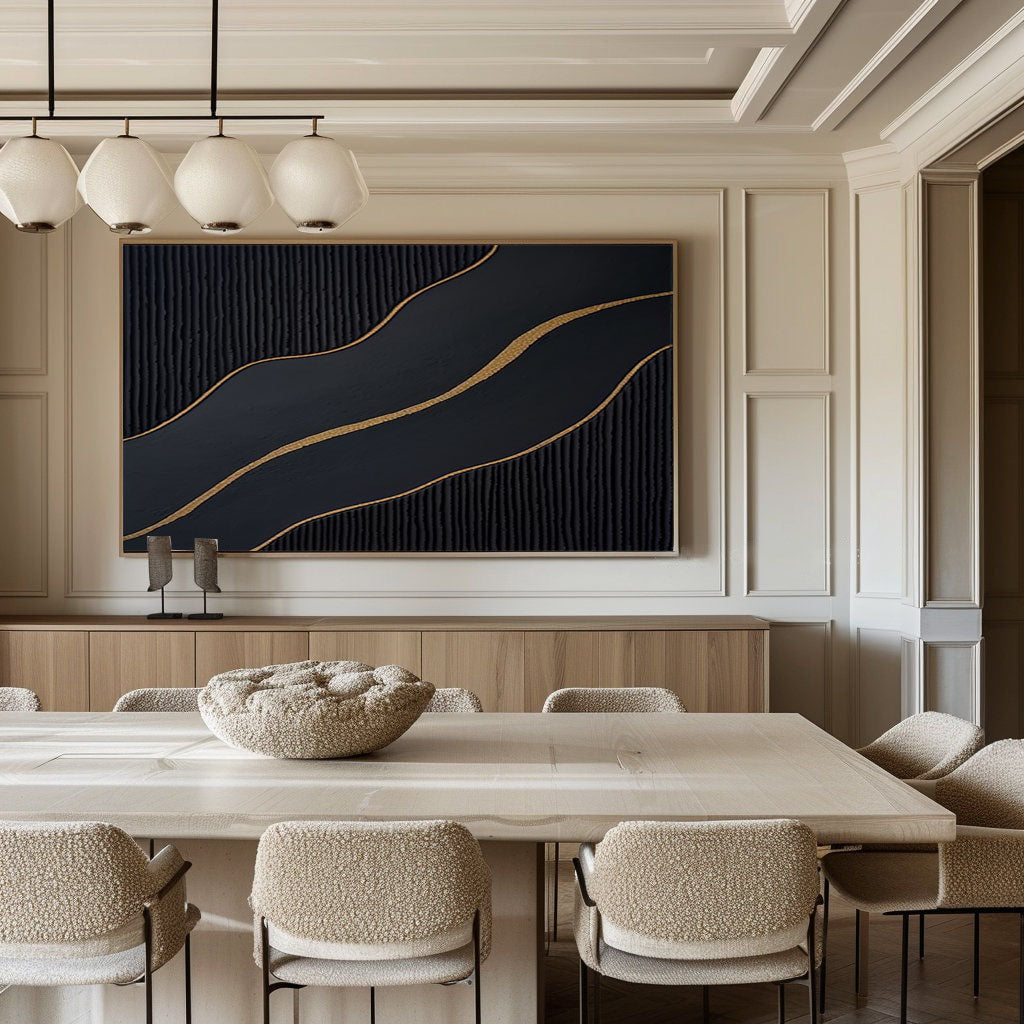 Luxury Black and Gold Abstract Painting on Canvas #BM 089
