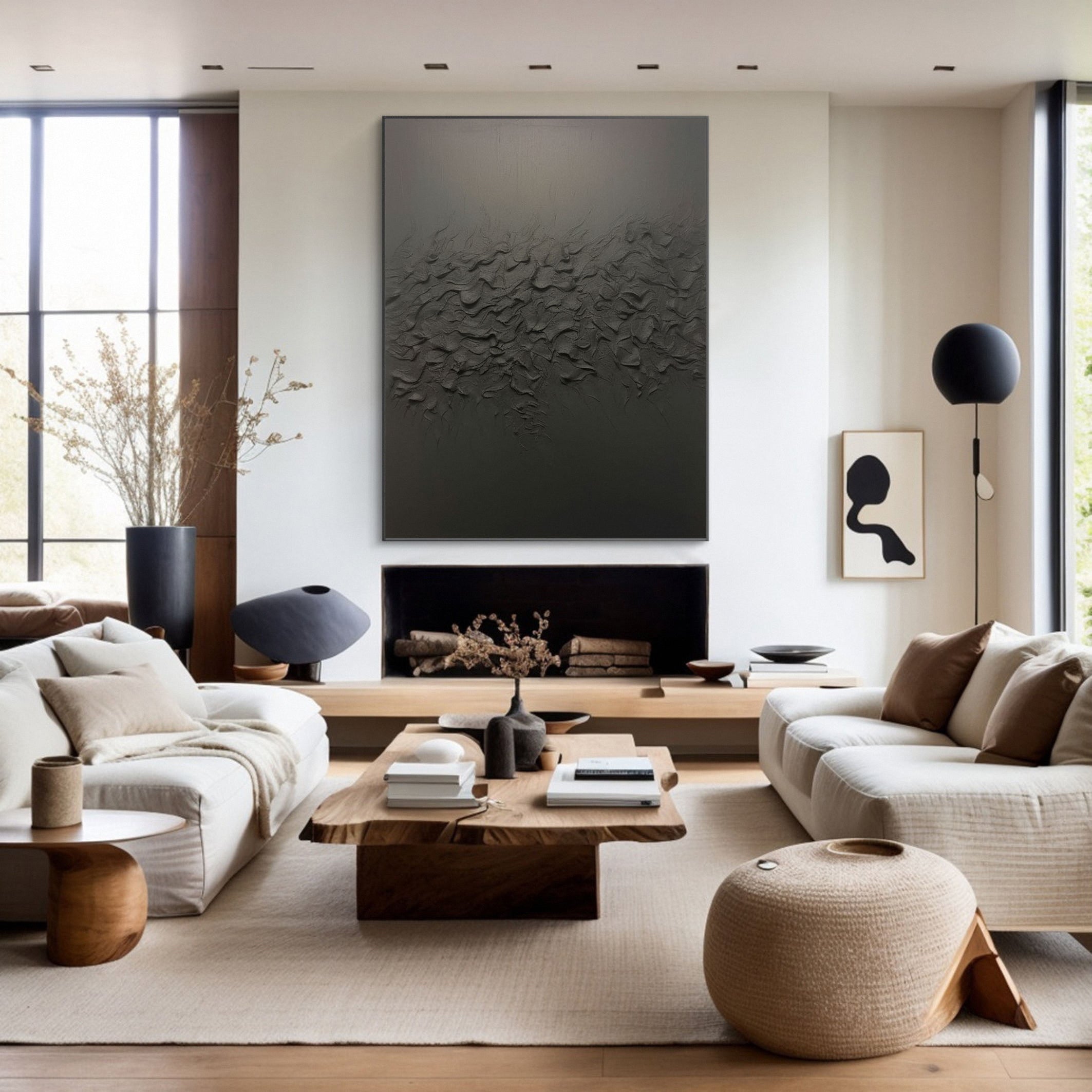 Sculpted Shadows: Black Textured Abstract, Deep Relief Art #BGA 227