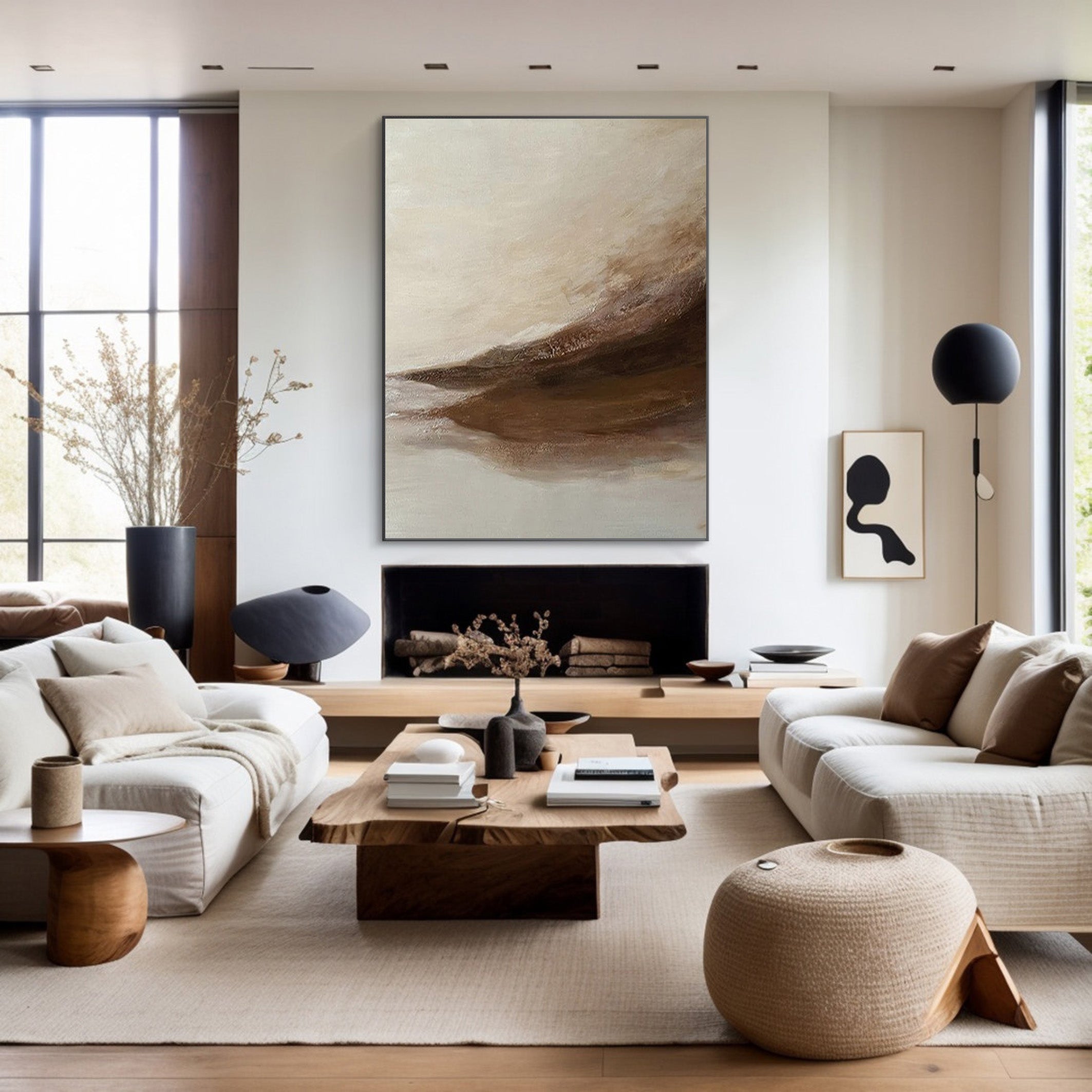 Whispering Sands: Beige And Brown Abstract Wall Canvas #BGA 209