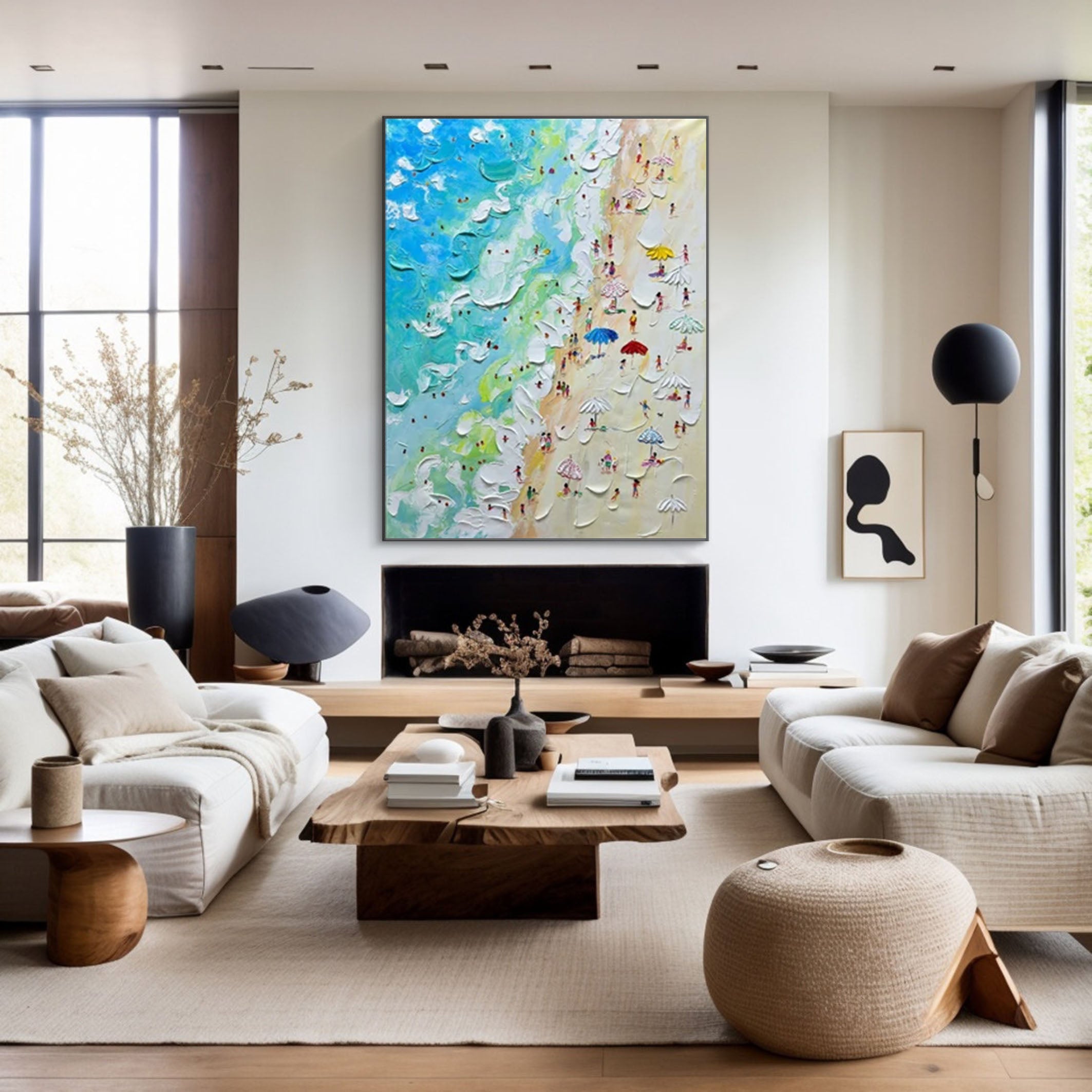 Sandy Shores Canvas Art Dynamic Beach Colorful Painting #CAP 028