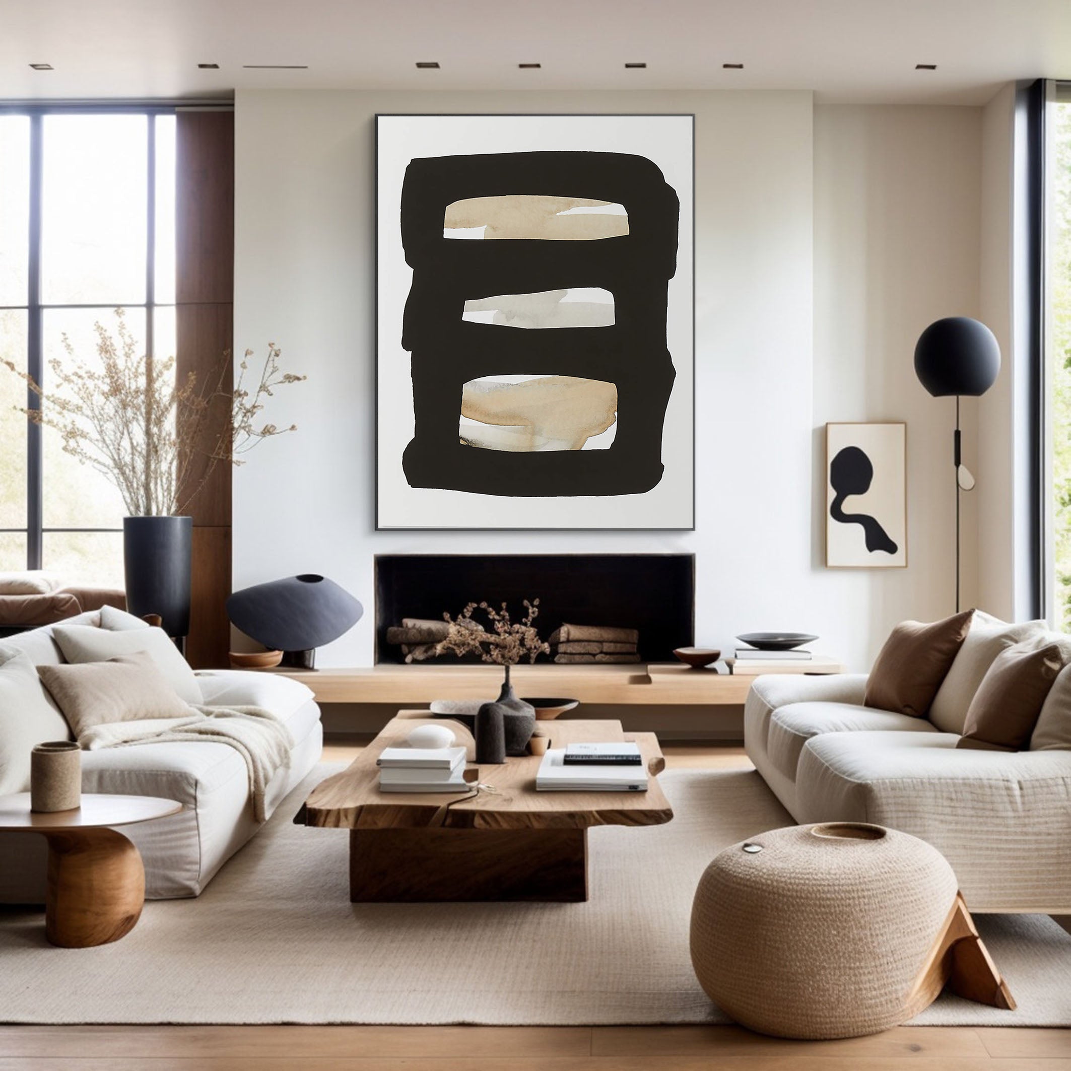 Beige Graphic Abstract Wall Art With Black Frame #BGA 097