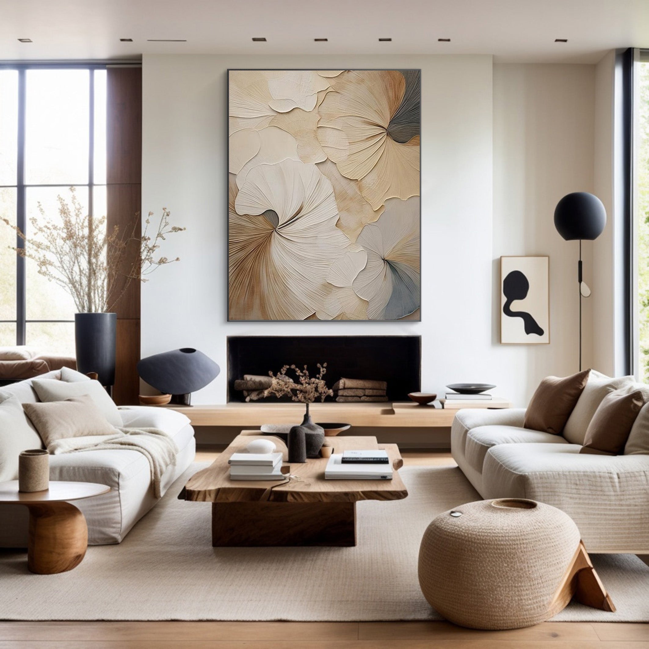 Neutral Bloom: Minimalist Floral Canvas, Elegant Beige Palette #BGA 205
