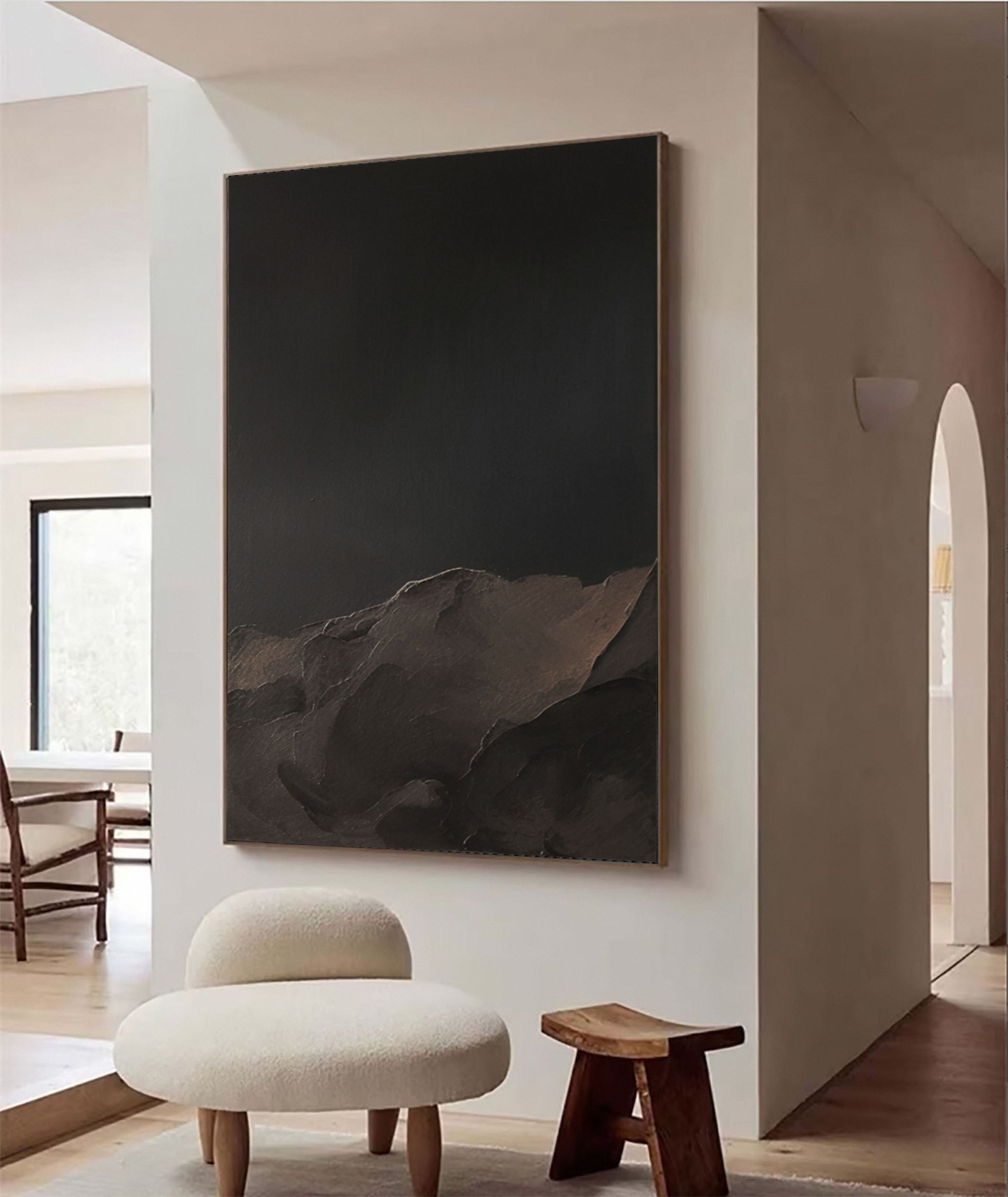 Nocturne Ascent: Minimalist Dark Mountain Art, Textured Rise #BGA 225