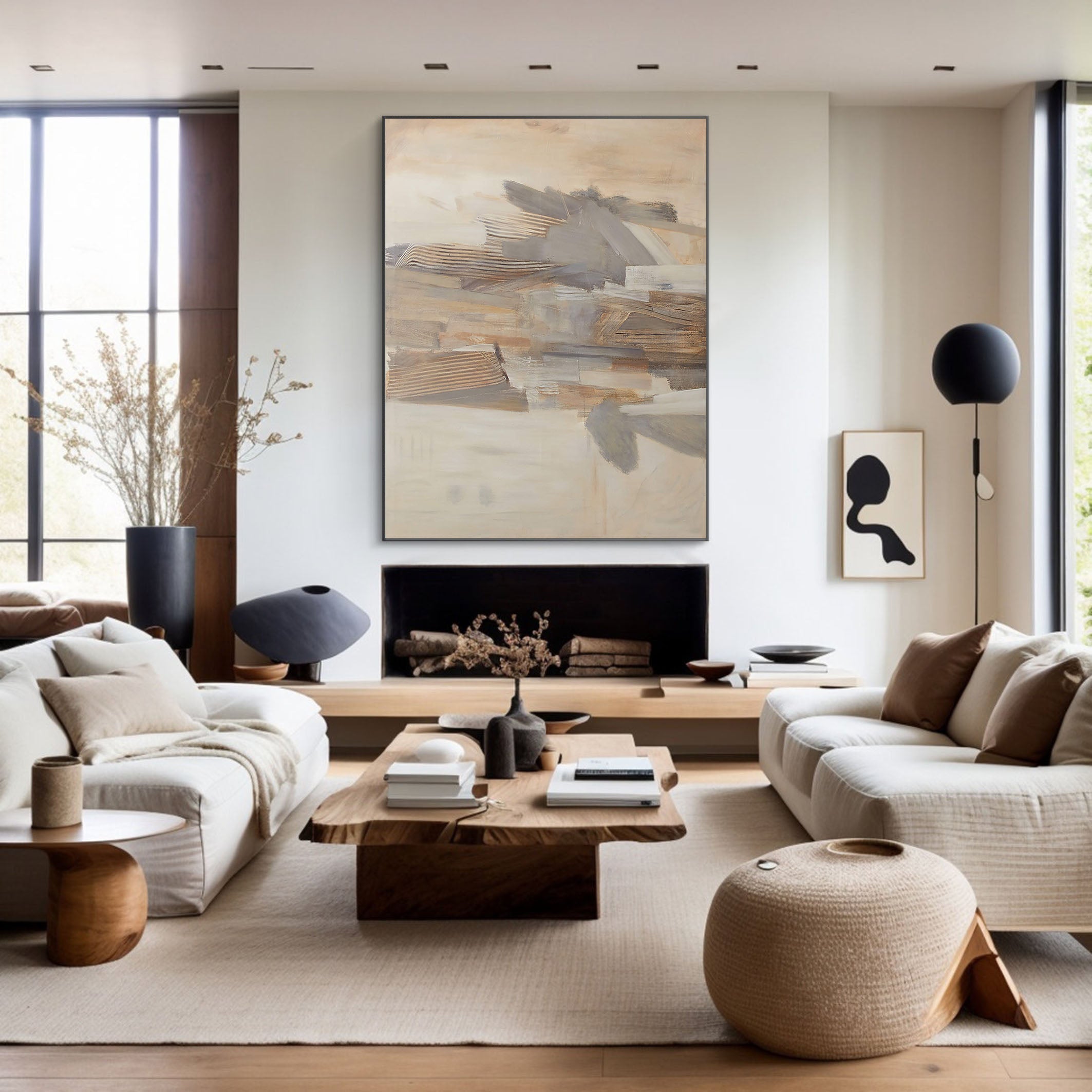 Earth Tones Textured Geometric Landscape, Modern Wall Art #BGA 100