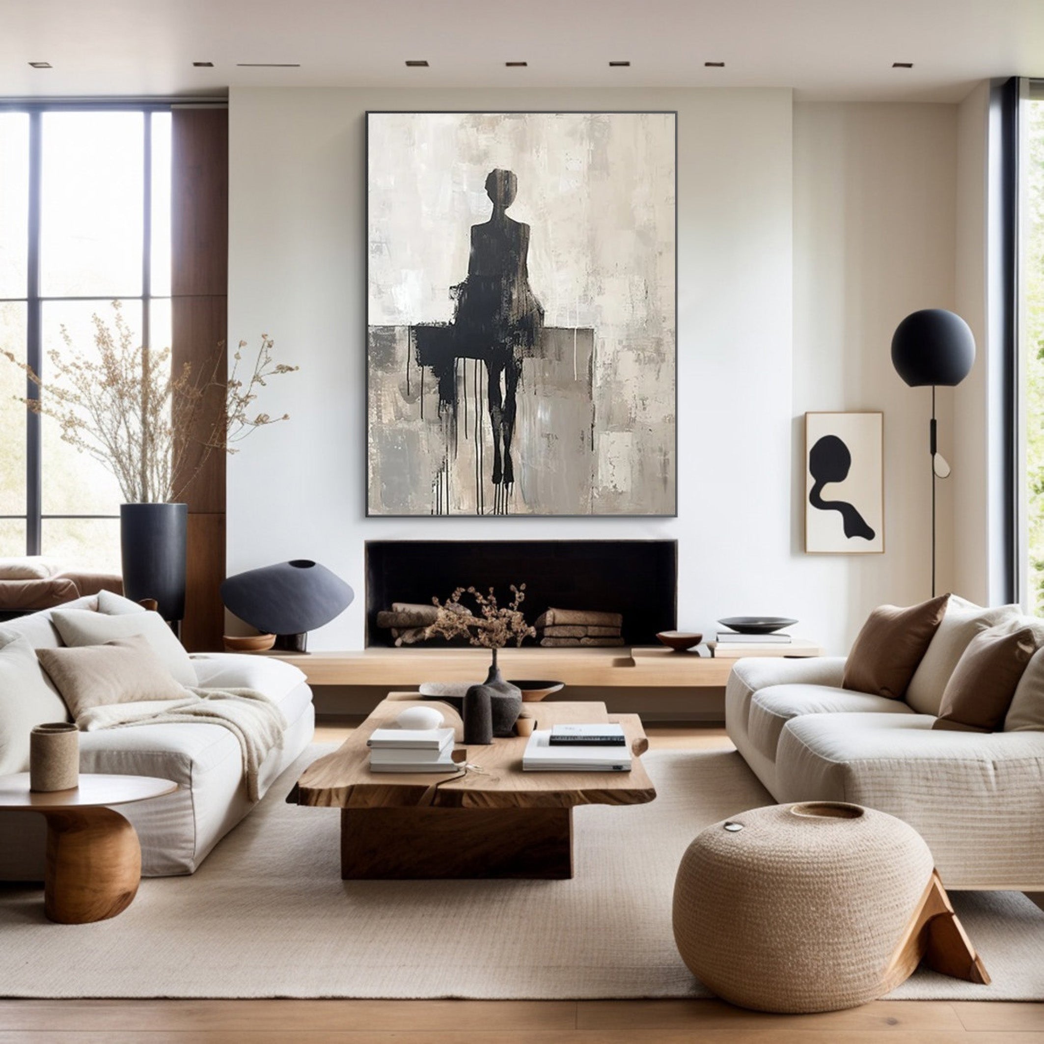 Abstract Figure Canvas, Textured Monochrome Wall Art #BGA 206