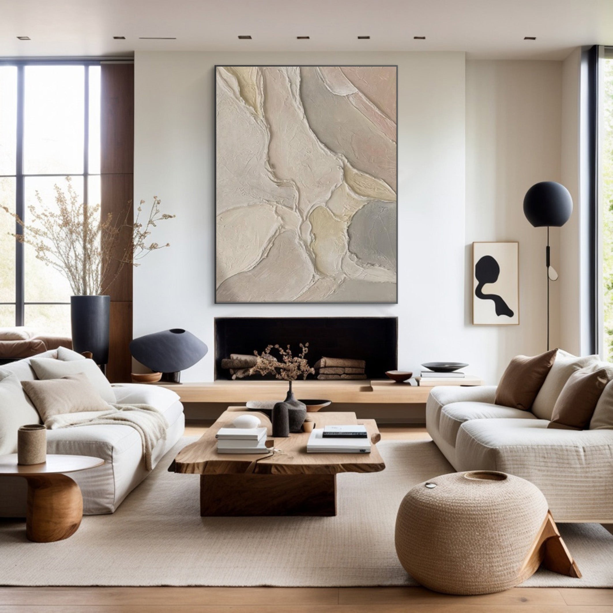 3D Beige White Gray Painting, Modern Abstract Wall Art #BGA 203
