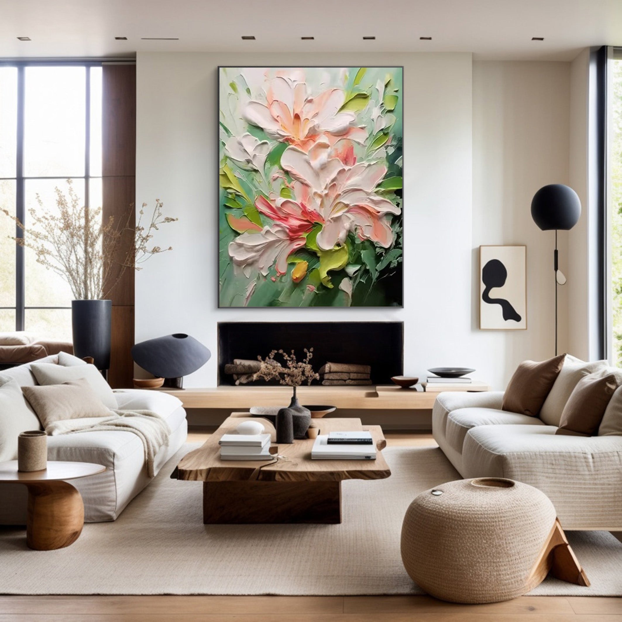 Floral Dimension: 3D Flower Art, White Pink Green Palette #BGA 204