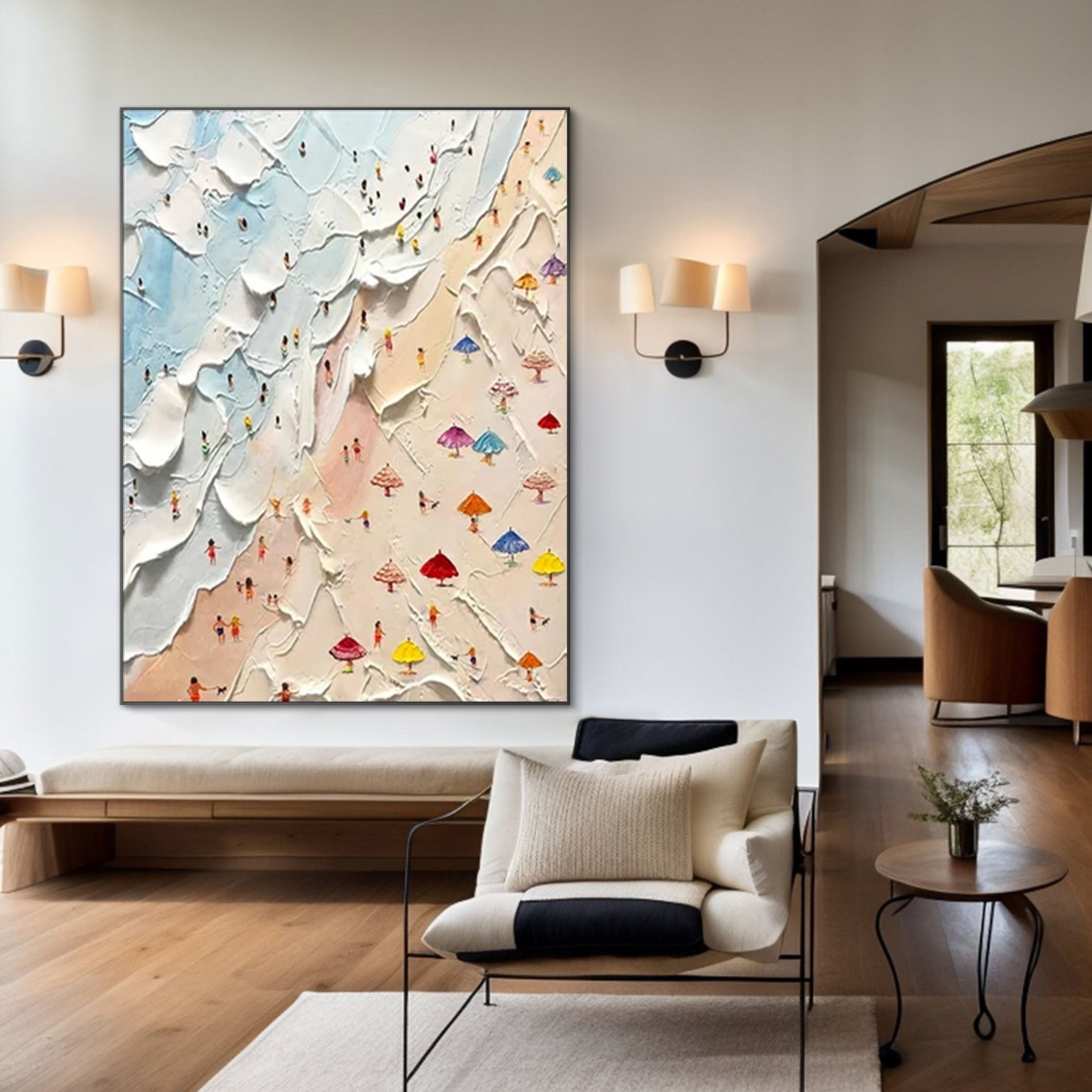 Sandy Shores Canvas Art Dynamic Beach Colorful Painting #CAP 027