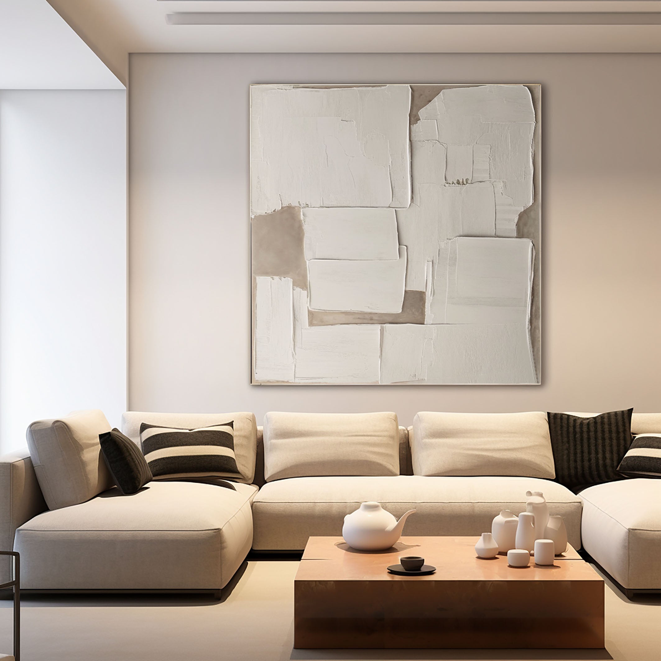 Wabi Sabi Off-White Painting with Textured Organic Forms #BGA 290