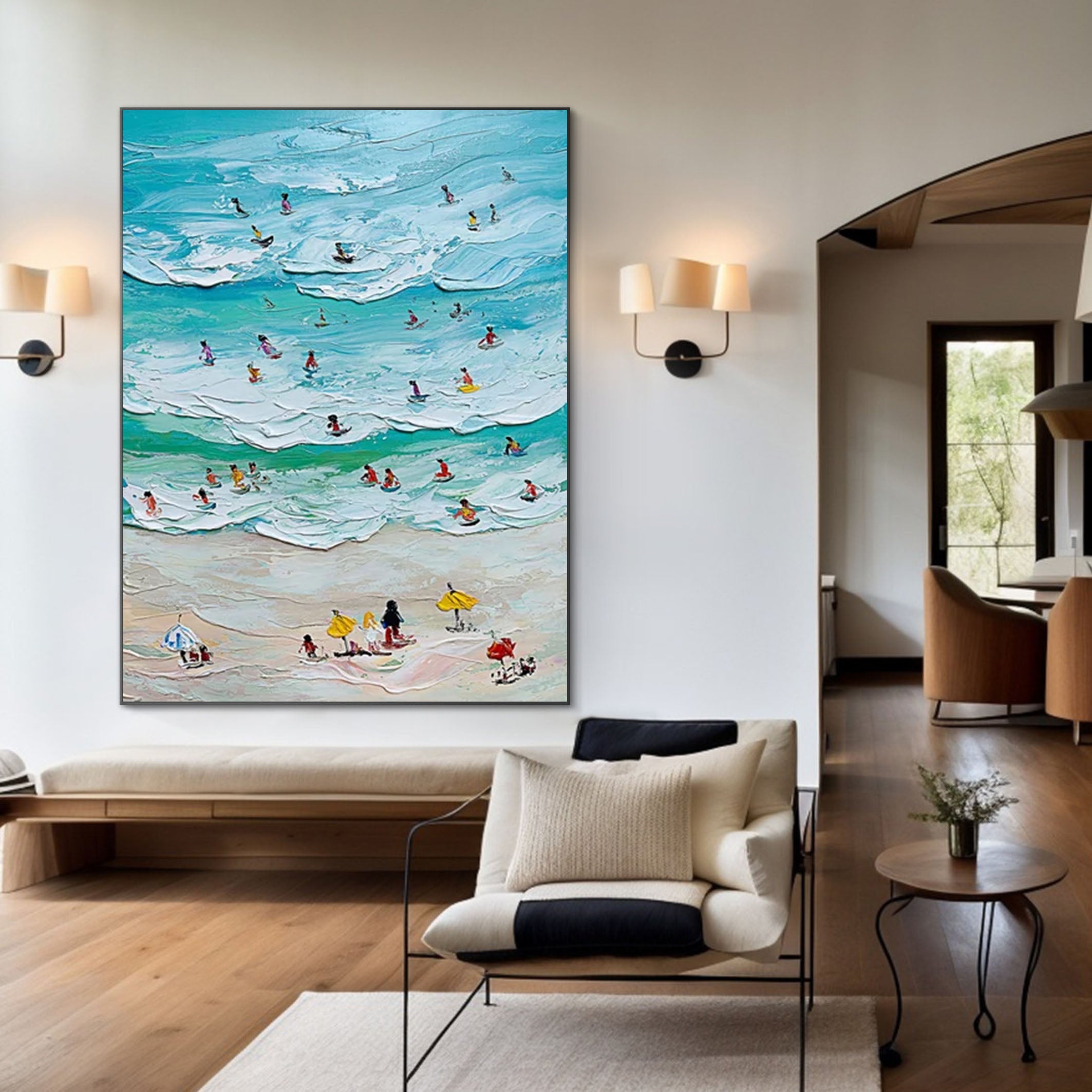 Vibrant Beach Scene Canvas Colorful Coastal Wall Art #CAP 029