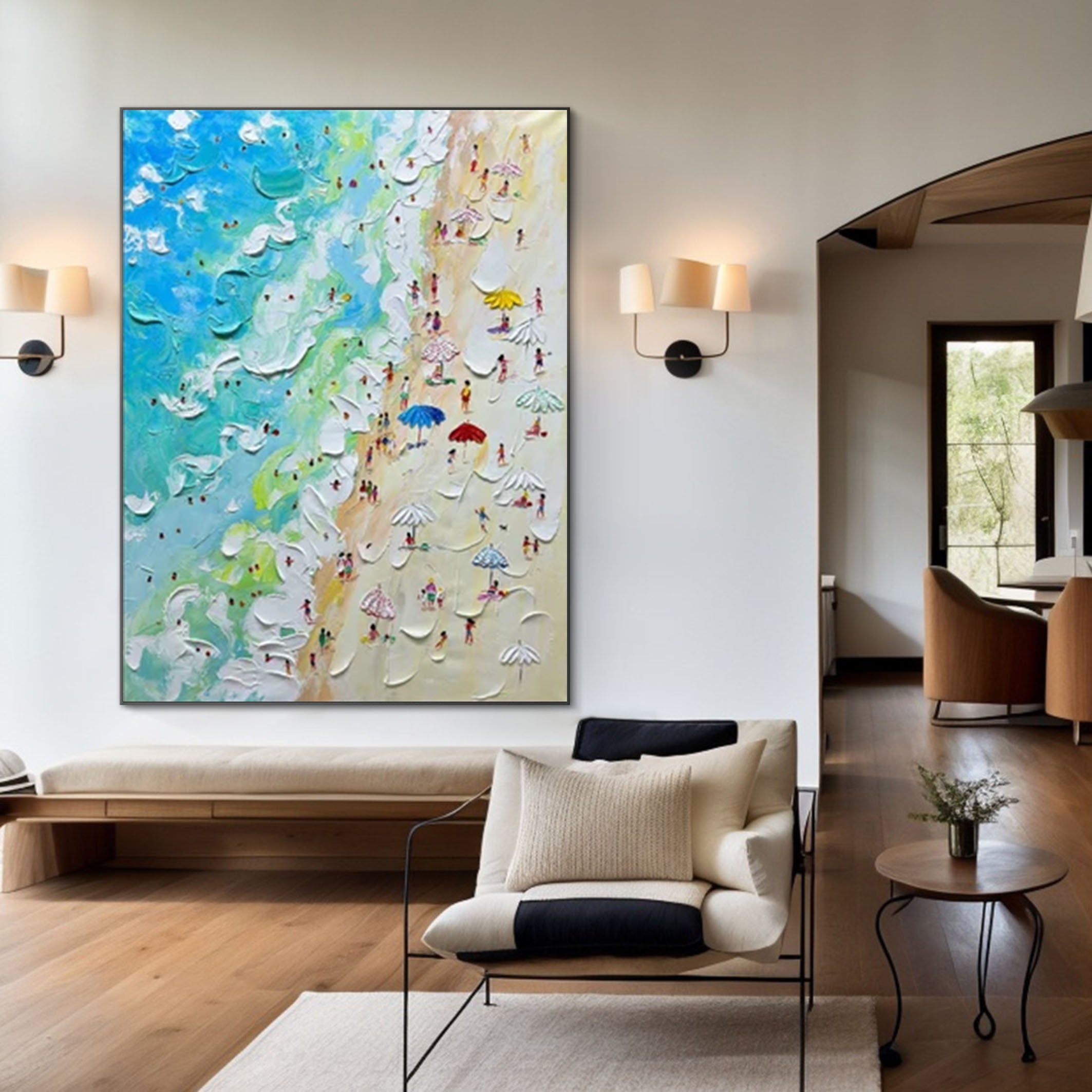 Sandy Shores Canvas Art Dynamic Beach Colorful Painting #CAP 028