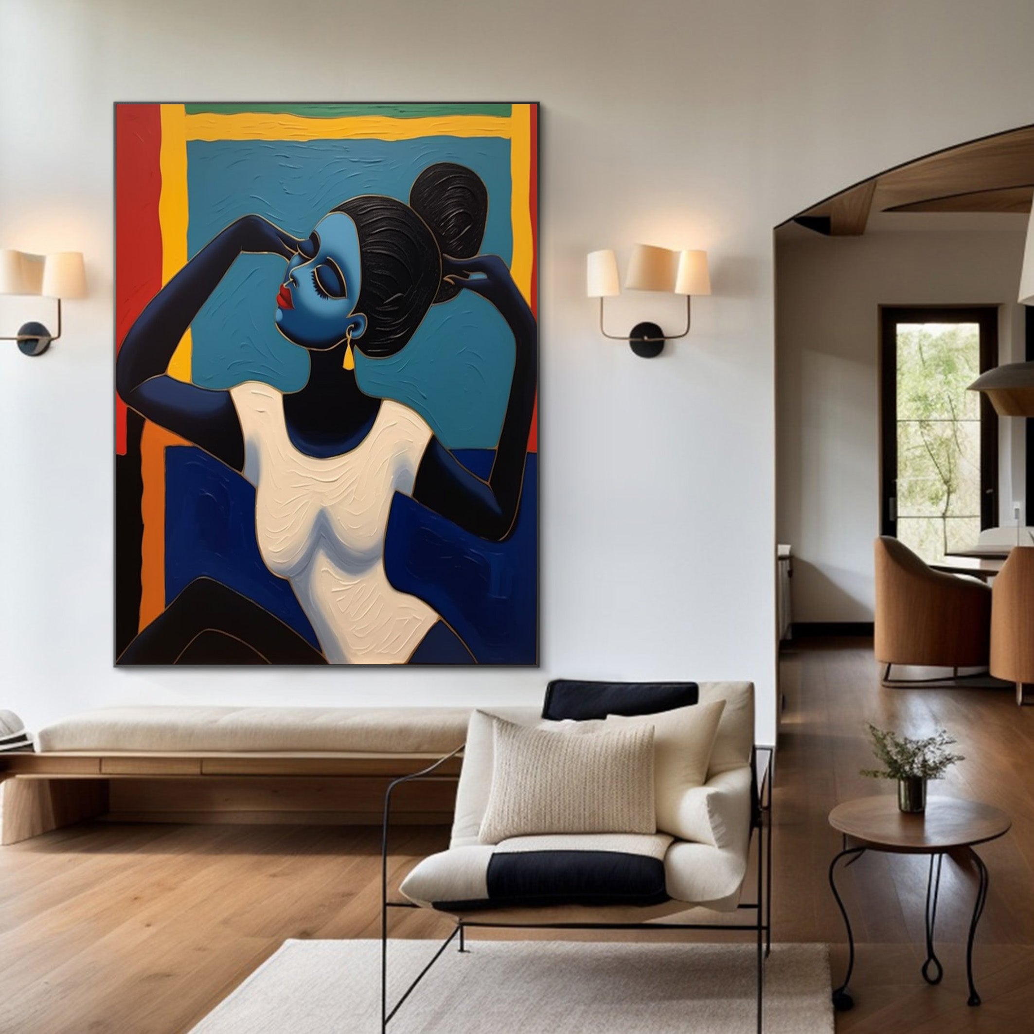 Stylized Portrait with Textured Color Blocks, Modern Wall Art #BGA 262