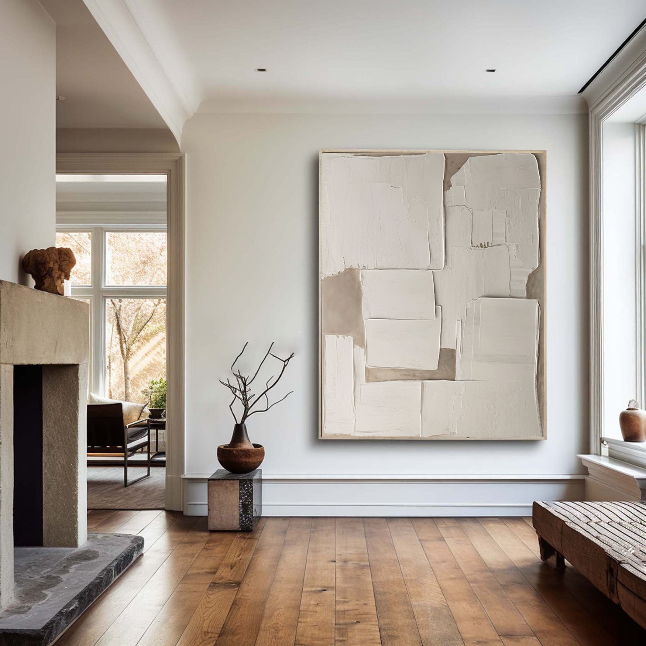 3D Abstract Wall Art, Beige and White Impasto #BGA 224