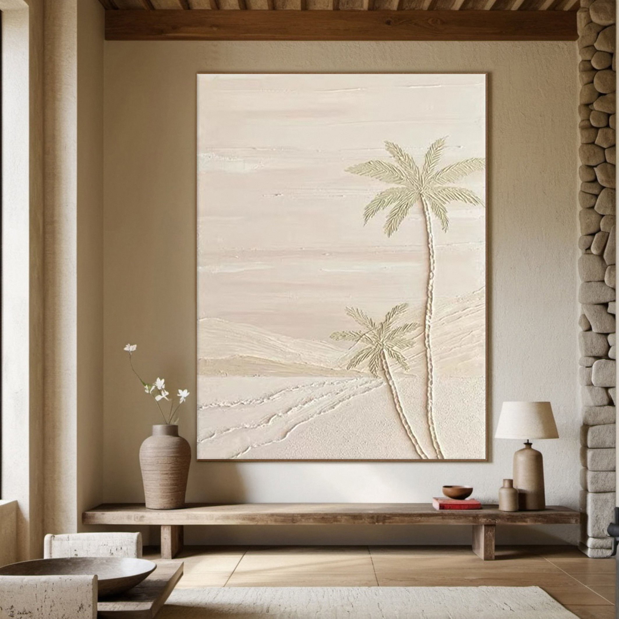 Desert Palms Dream: Minimalist Textured Neutral Canvas #BGA 226