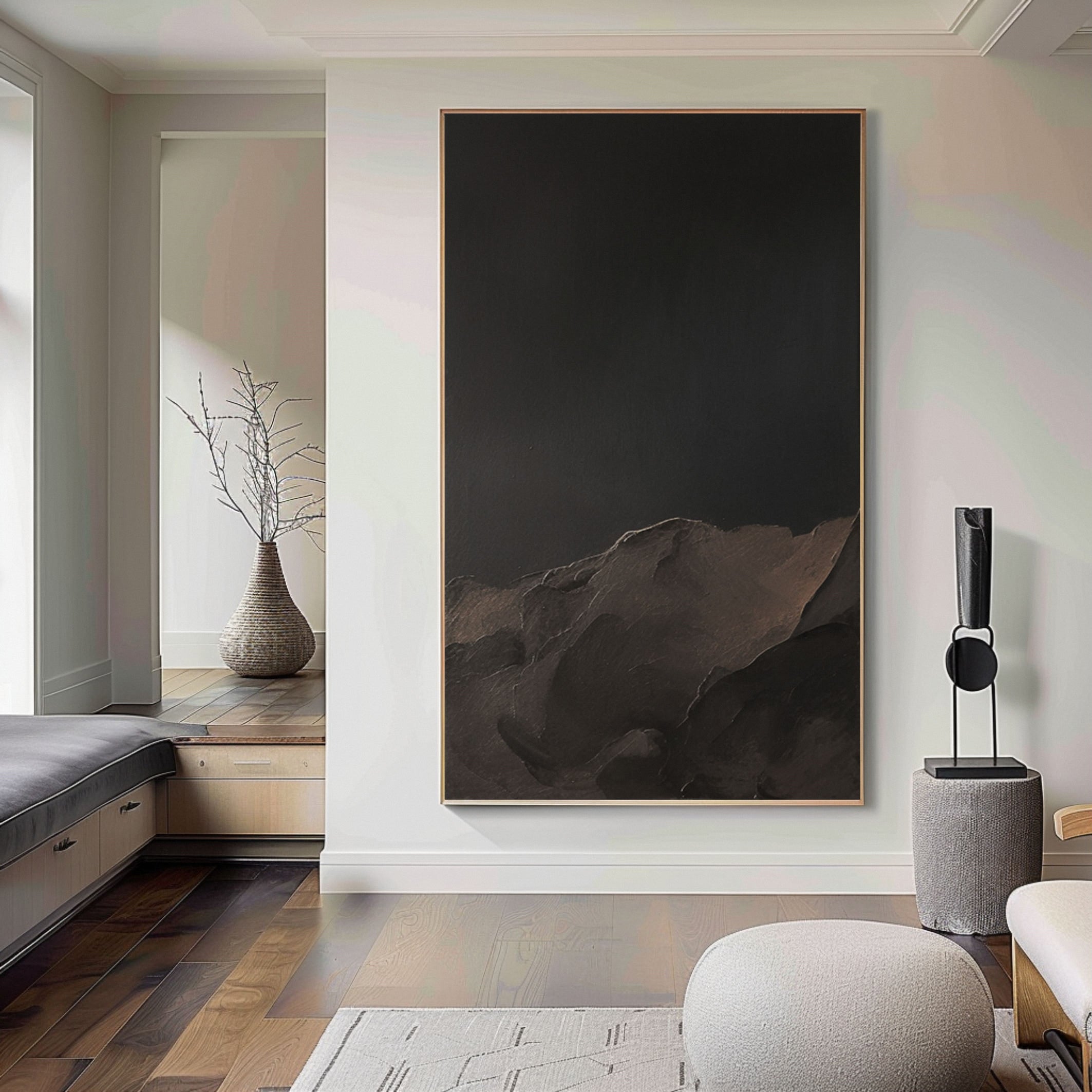 Nocturne Ascent: Minimalist Dark Mountain Art, Textured Rise #BGA 225