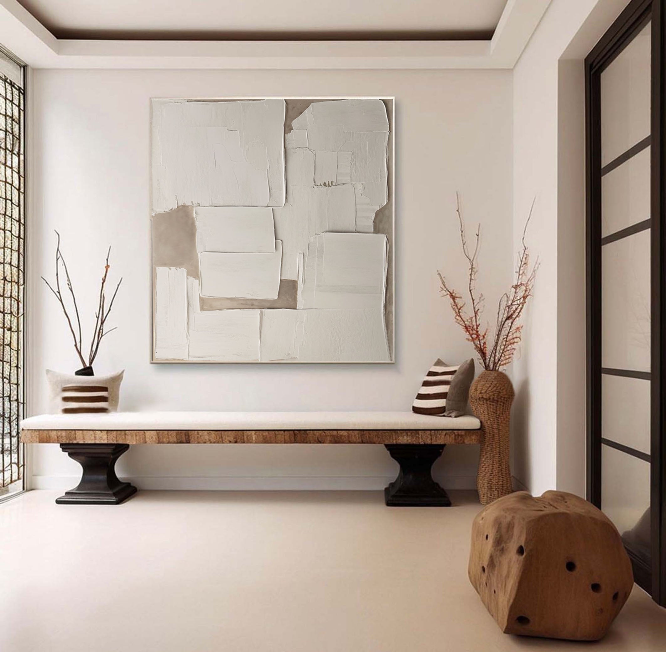 Wabi Sabi Off-White Painting with Textured Organic Forms #BGA 290