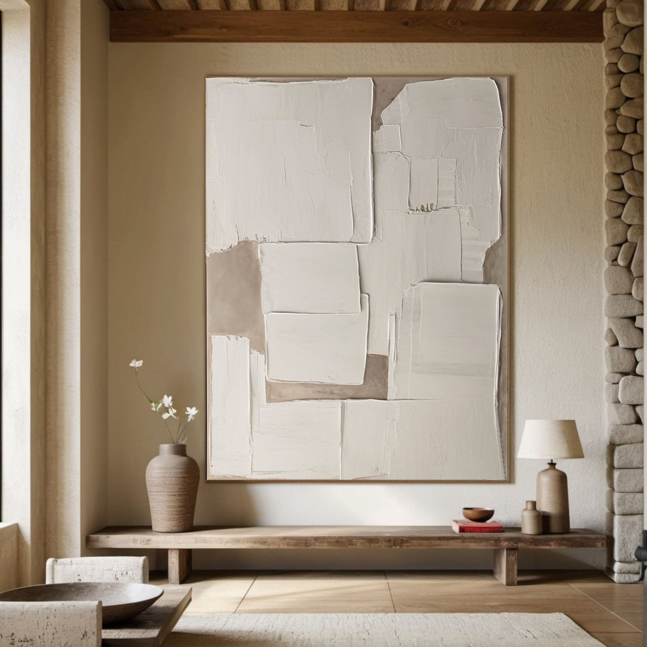 3D Abstract Wall Art, Beige and White Impasto #BGA 224