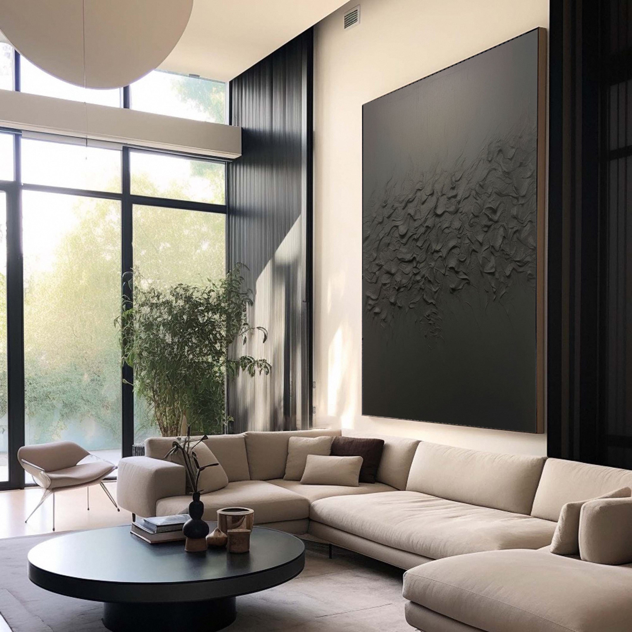 Sculpted Shadows: Black Textured Abstract, Deep Relief Art #BGA 227