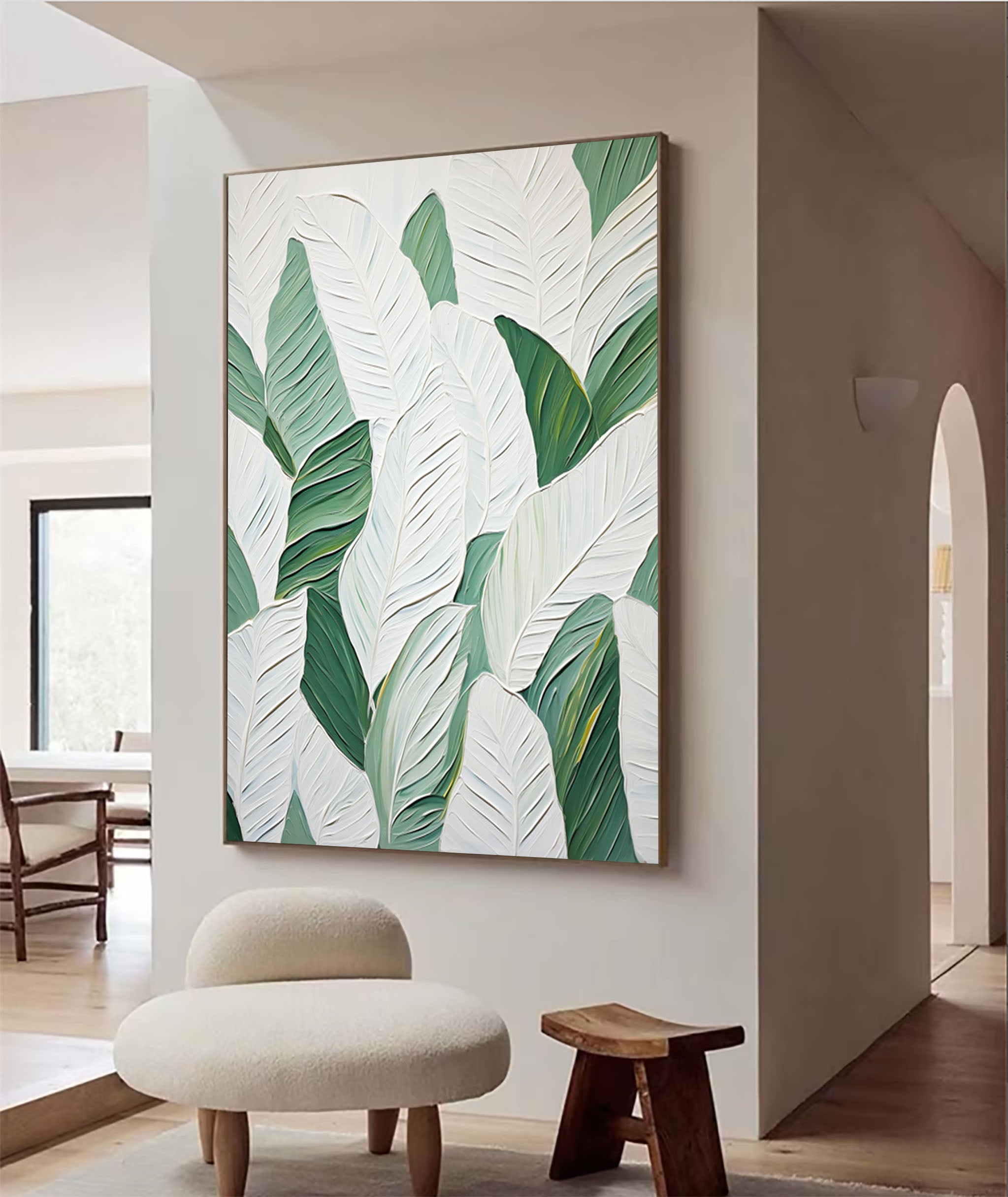 Leaf Symphony: Green and White Botanical Wall Art #BGM 050