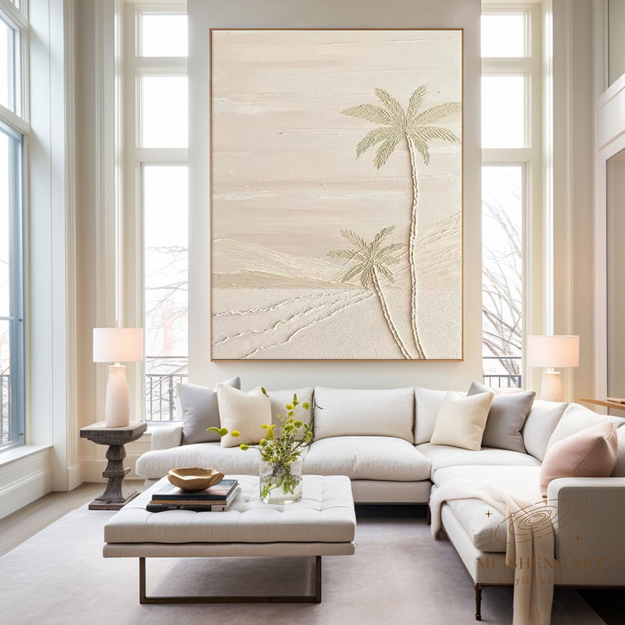 Desert Palms Dream: Minimalist Textured Neutral Canvas #BGA 226