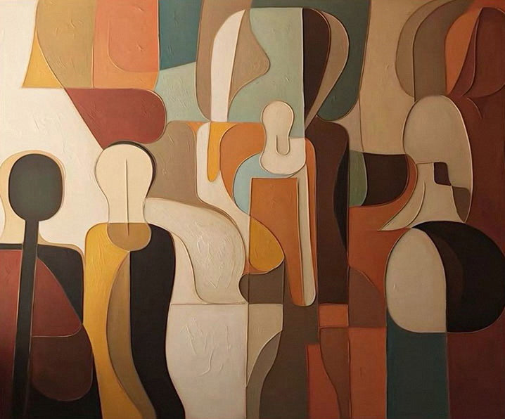 Constructed Figures: Cubist Tribute Painting, Modern Wall Art #BGA 220