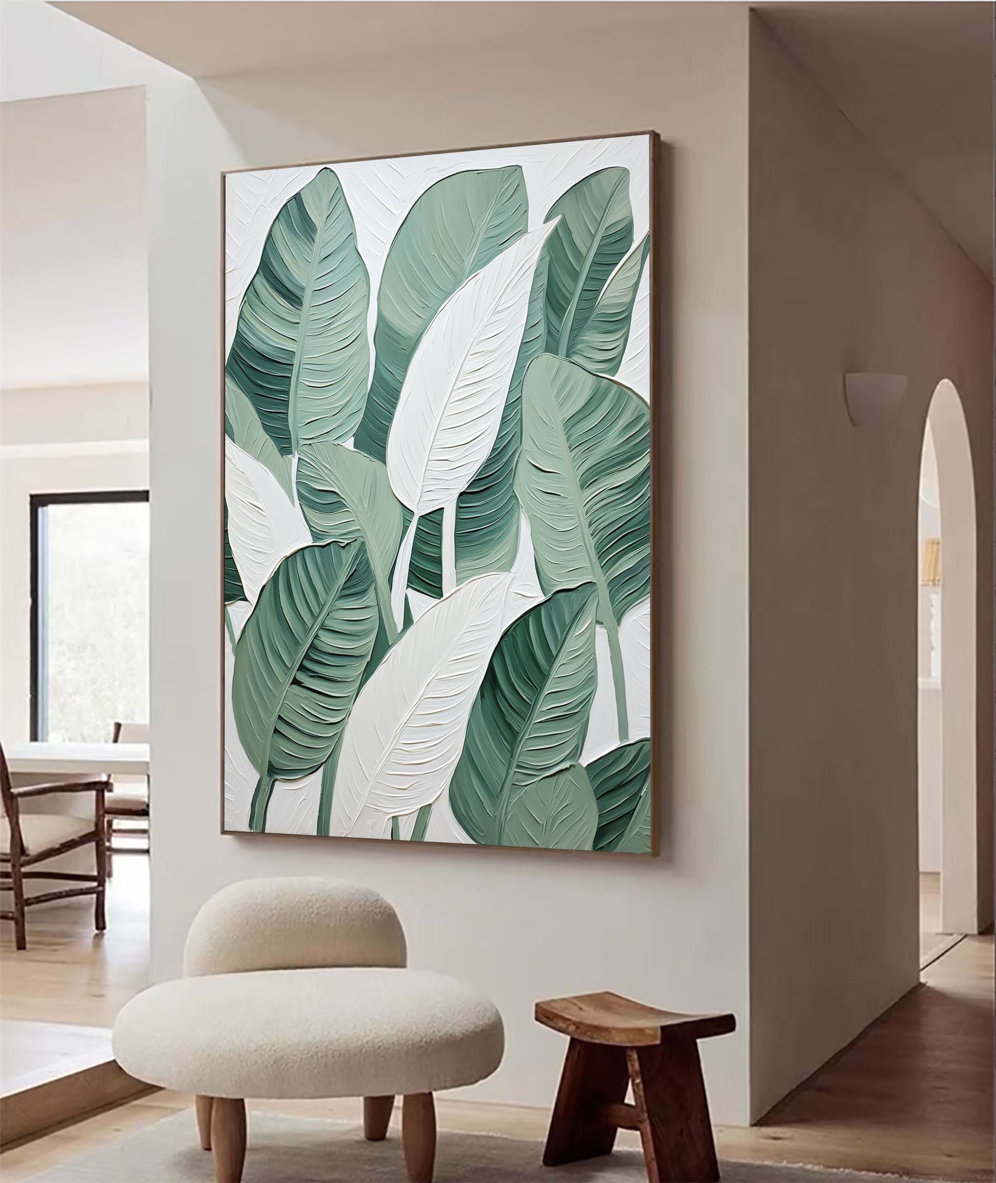 Leaf Symphony: Green and White Botanical Wall Art #BGM 049