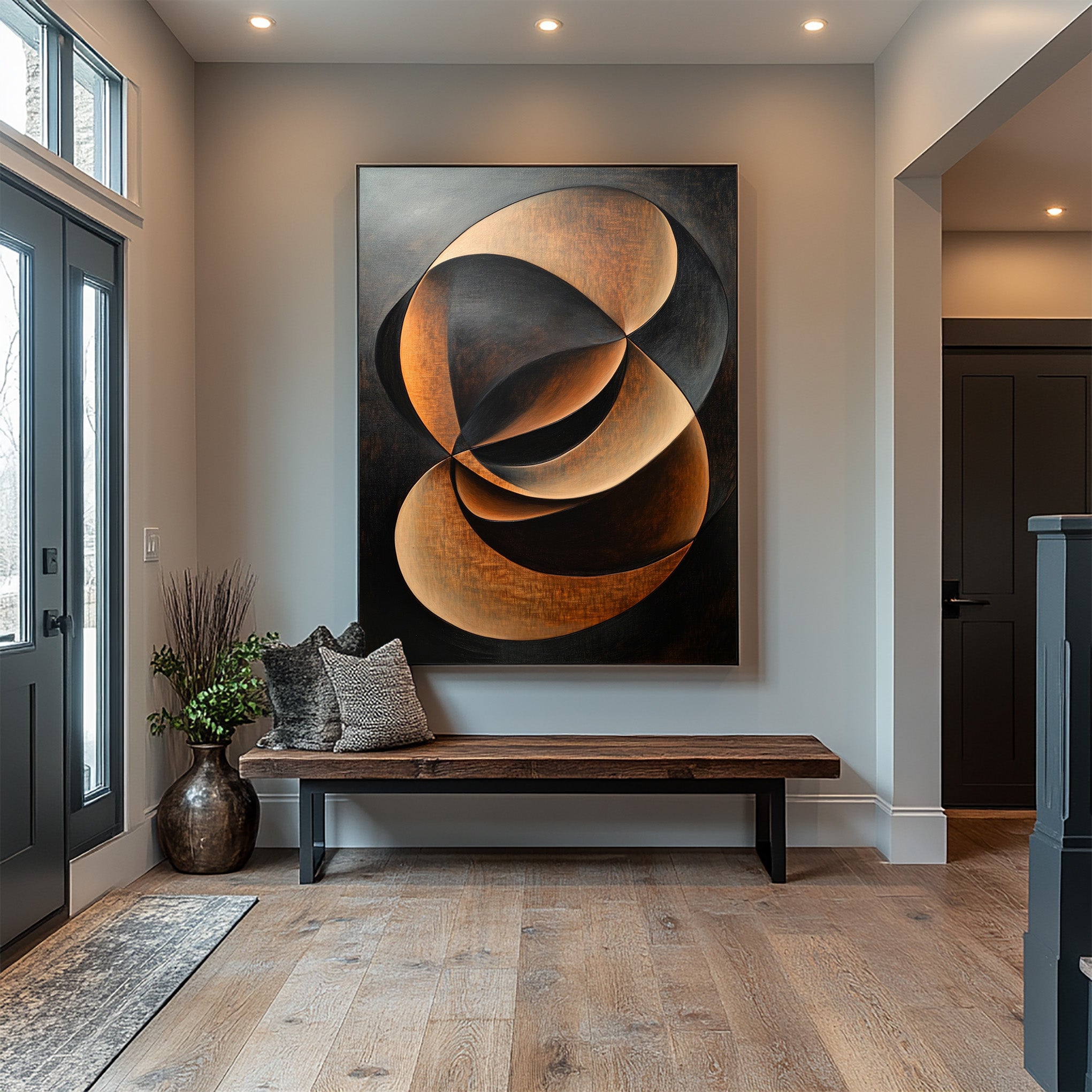 Metallic Swirl Abstract Art Bronze and Black Canvas #WG 094
