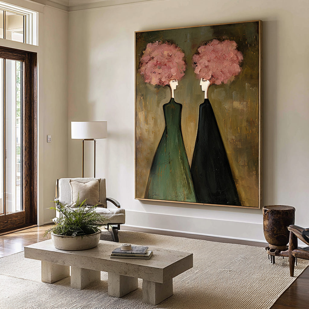 Large Modern Figurative Oil Painting on Canvas – Elegant Pink Portrait Wall Art #WAC 033