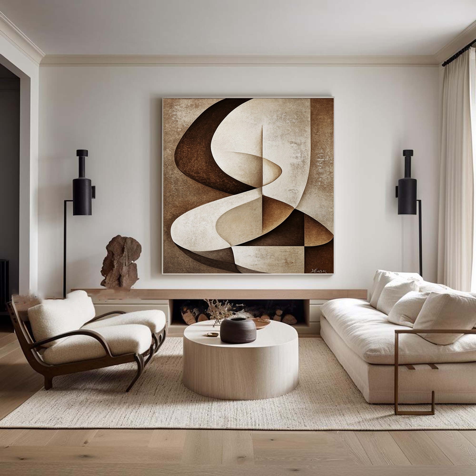Beige & Brown Geometric Abstract Painting #BBA 092