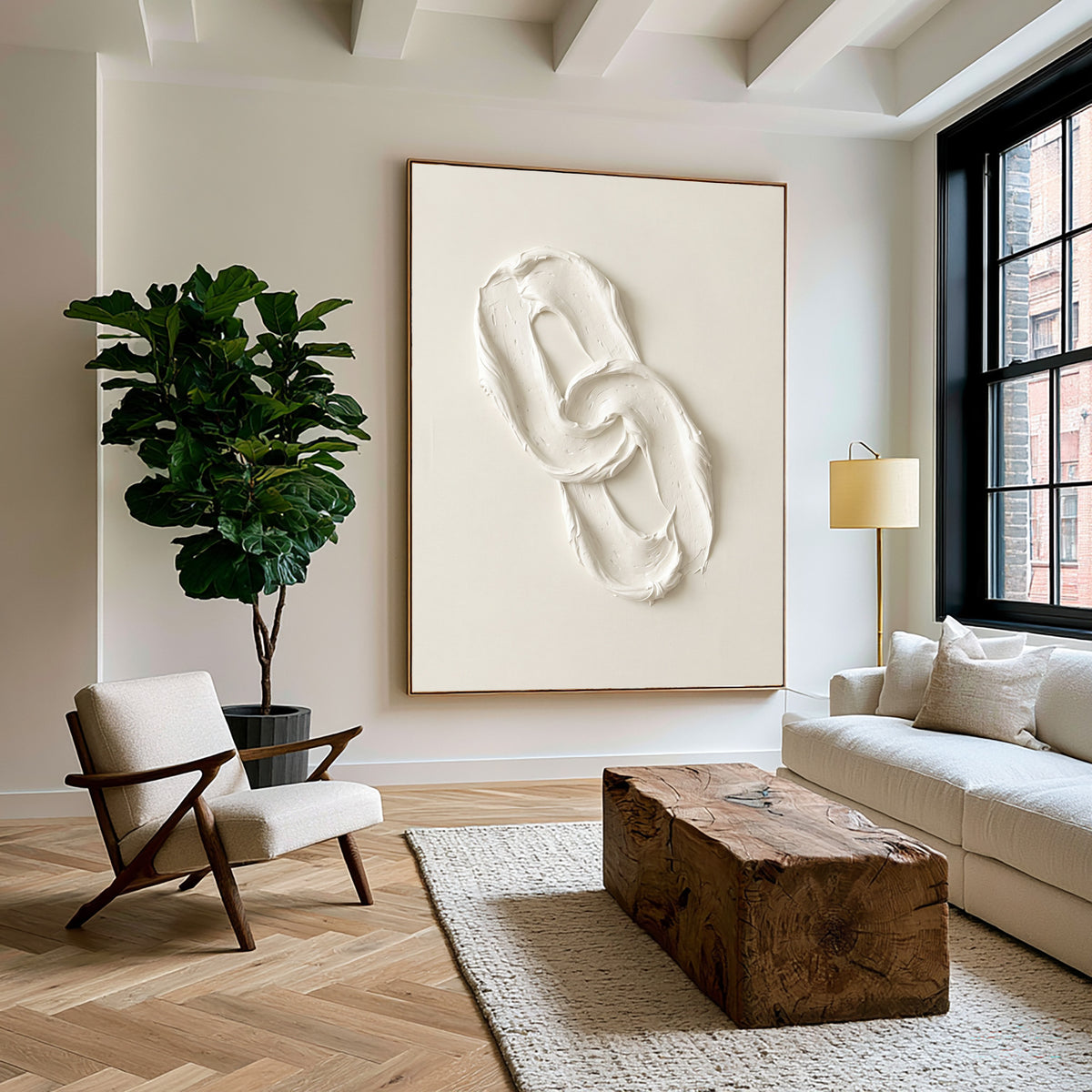 The Space Between The Loop Large White Textured Abstract Wall Art Sculptural Relief Contemporary Painting