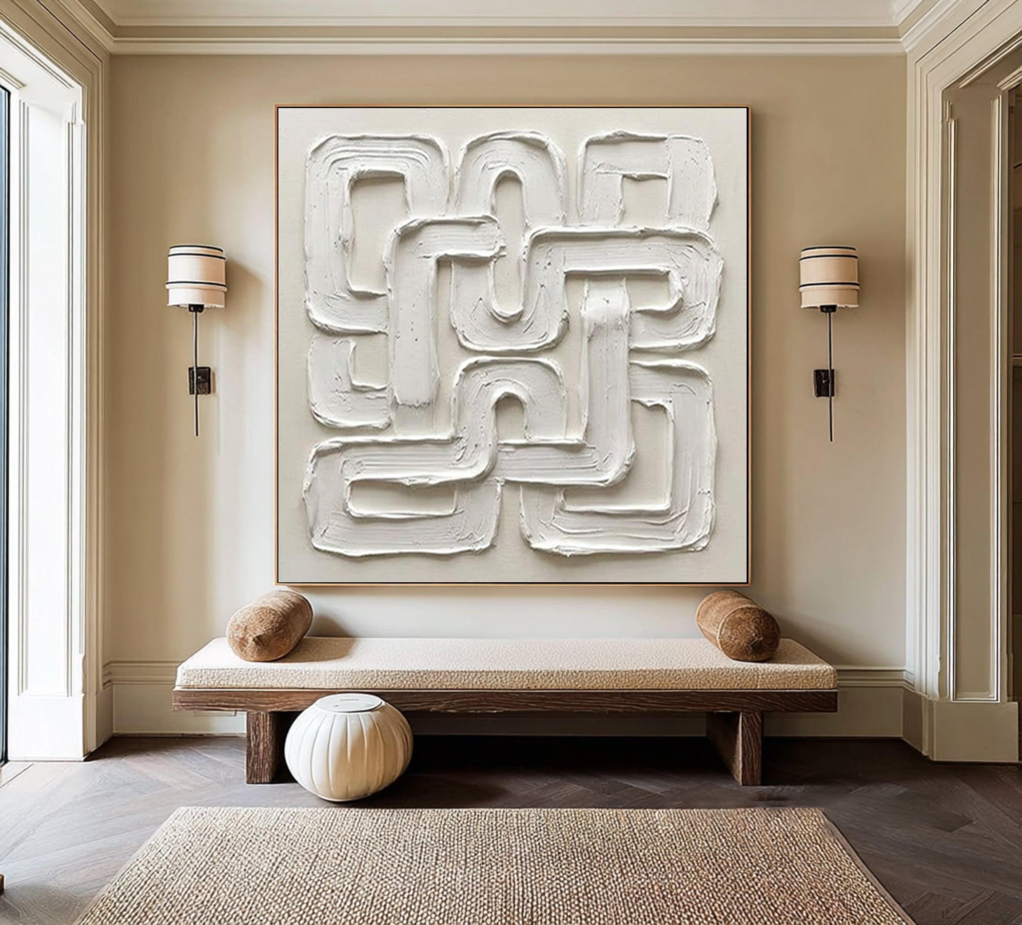 Large Continuous Line Wall Art Contemporary Neutral Textured Painting