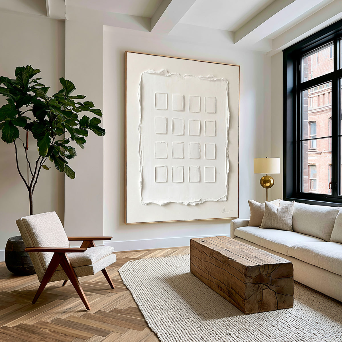 Large Quiet Luxury Minimalist Relief Wall Art Ivory Textured Abstract Painting Neutral Modern Interior Decor