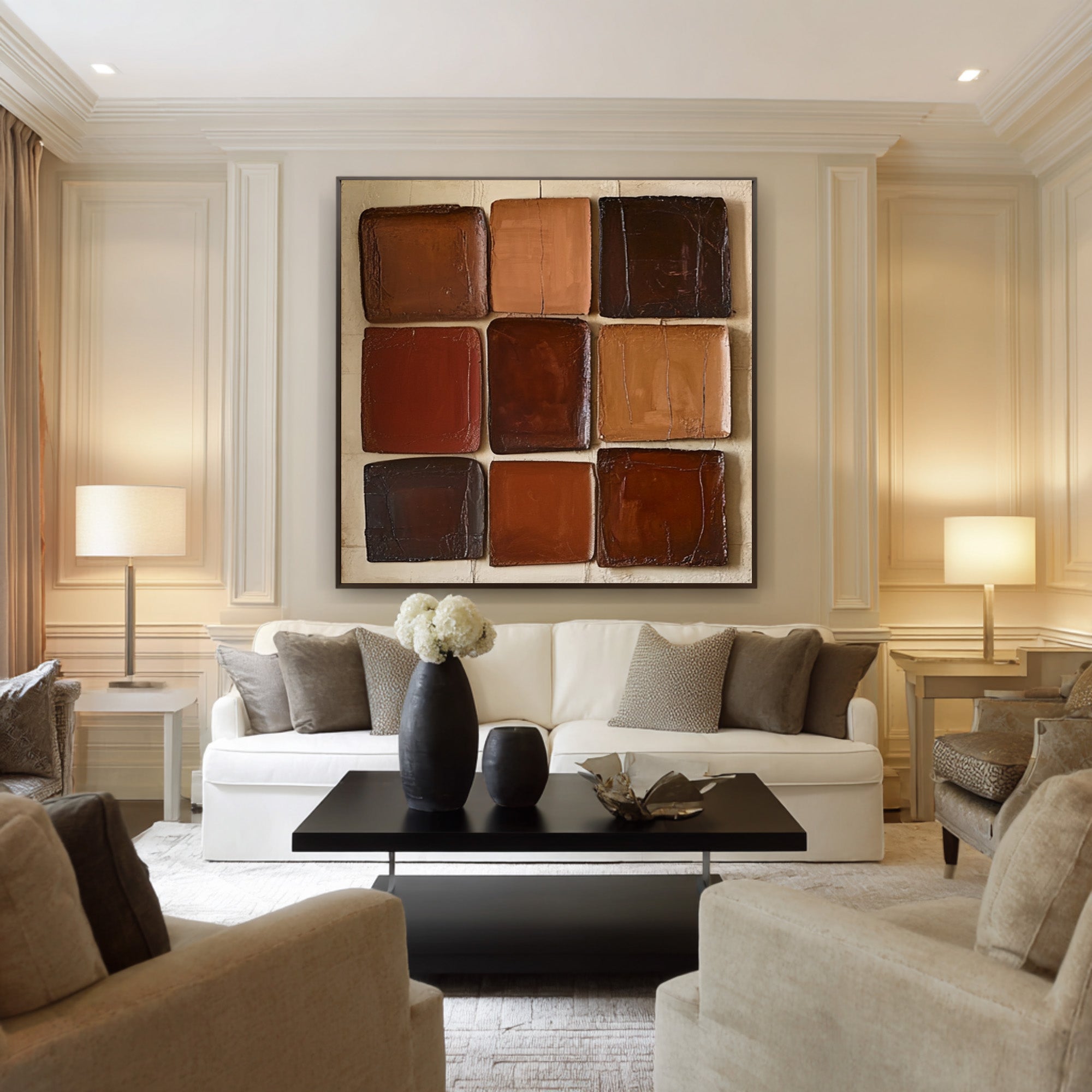 Large Modern Abstract Oil Painting, Textured Earth-Tone Wall Art for Contemporary Interiors #WAC 009