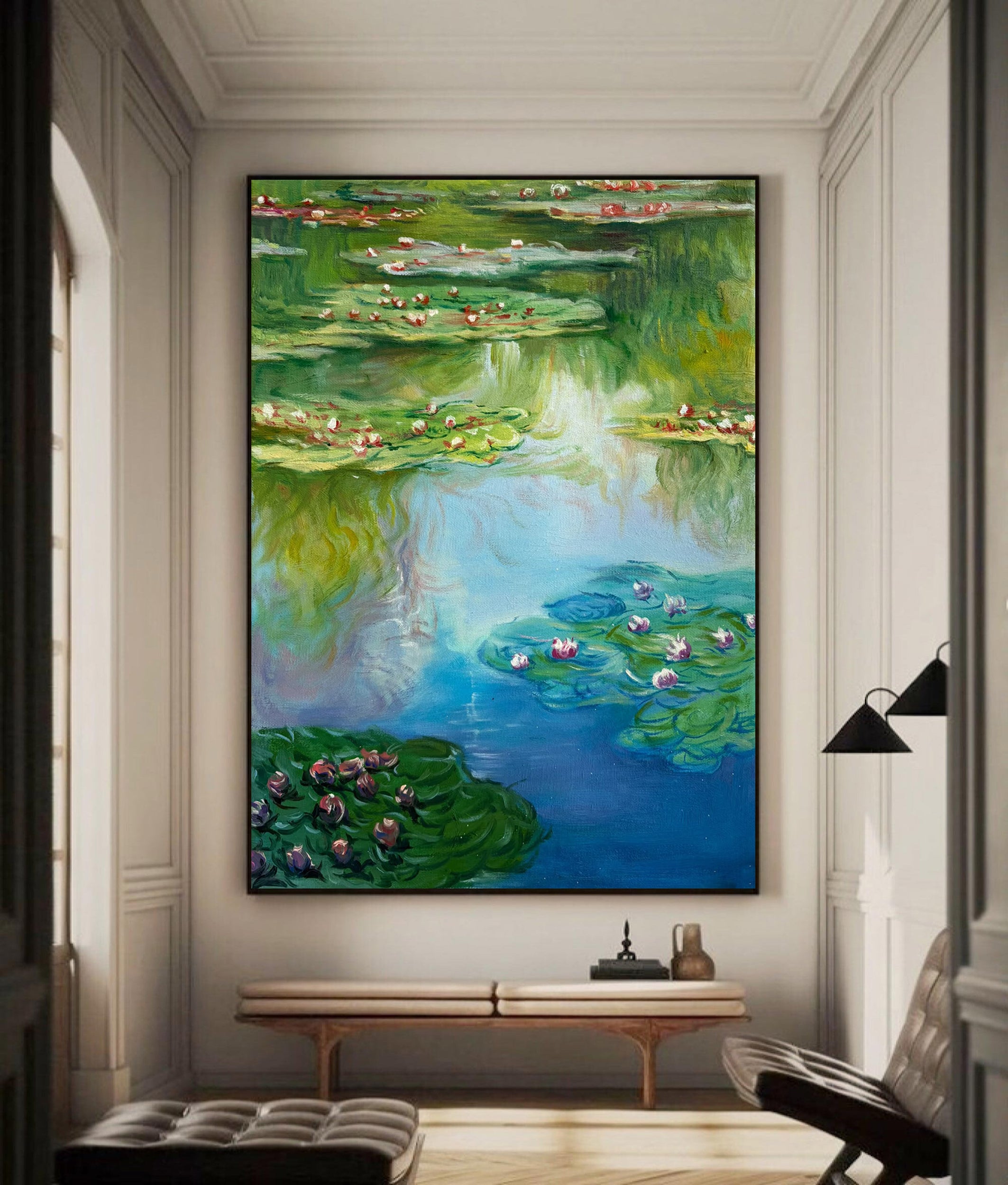 Monet's Water Lilies Tribute, Vertical Impressionist Depth #BGA 179