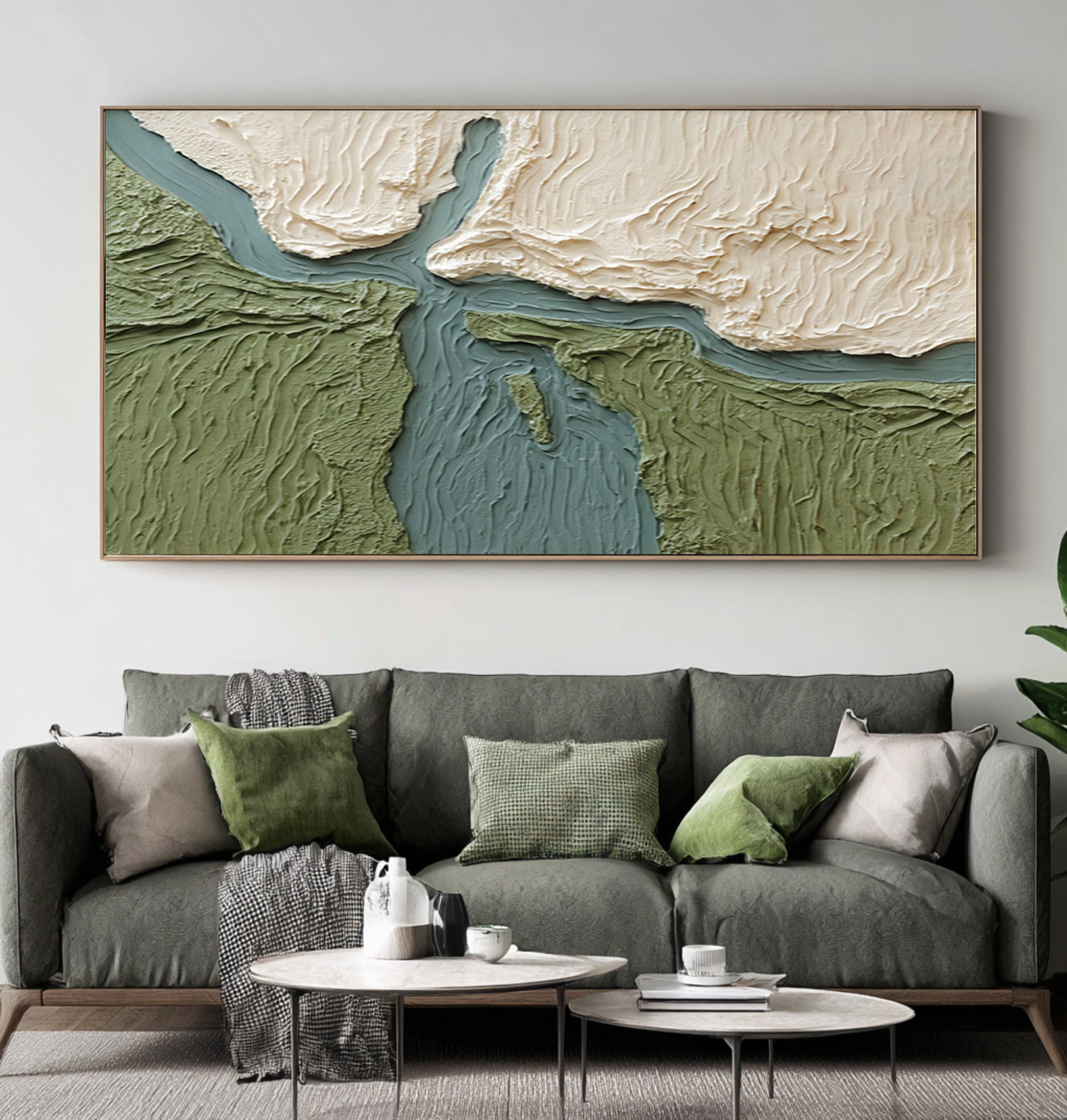 Large Contemporary Abstract Oil Painting, Textured Green Landscape Wall Art for Modern Interiors #WAC 026