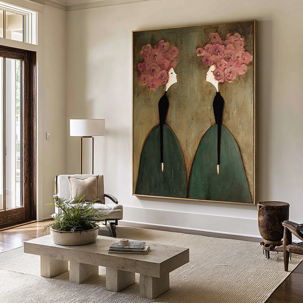 Large Floral Figurative Wall Art Contemporary Portrait Canvas Painting