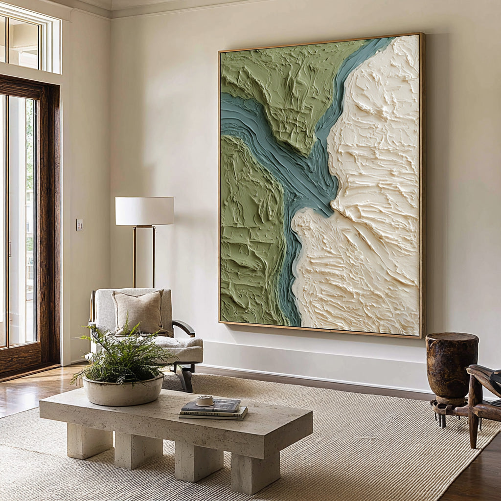 Large Modern Abstract Oil Painting, Green Terrain Textured Wall Art for Living Room #WAC 028
