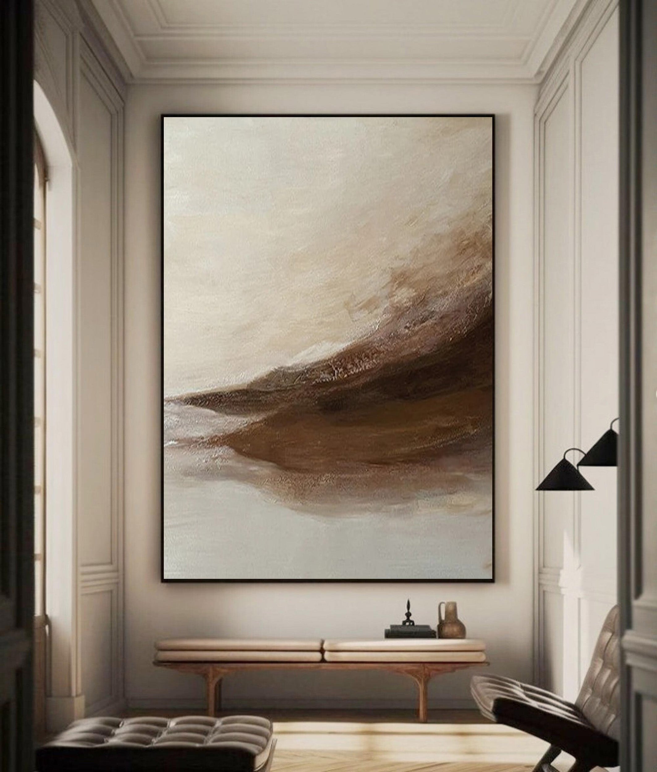 Whispering Sands: Beige And Brown Abstract Wall Canvas #BGA 209