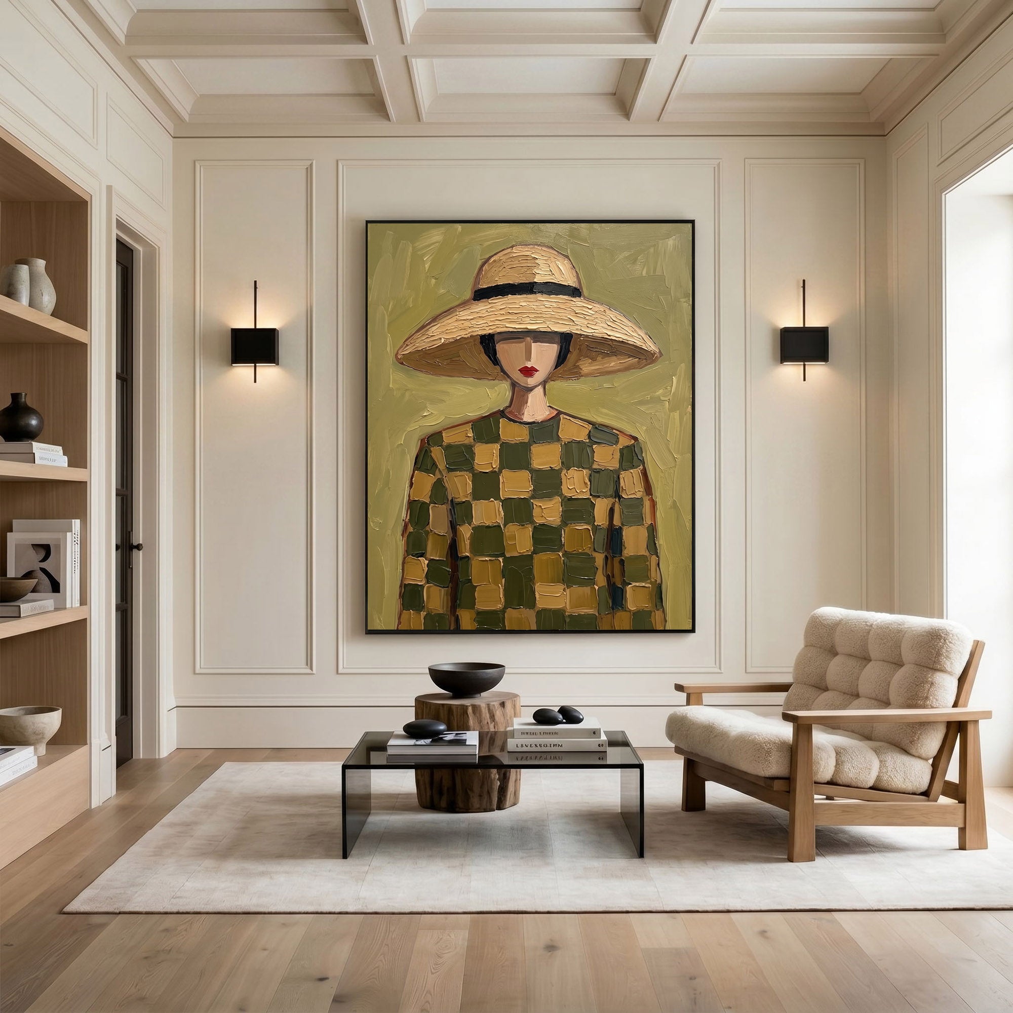 Large Modern Woman Portrait Wall Art Abstract Oil Painting Cowgirl Cowboy Vintage Americana Art Western Fashion Figure Contemporary Interior Decor