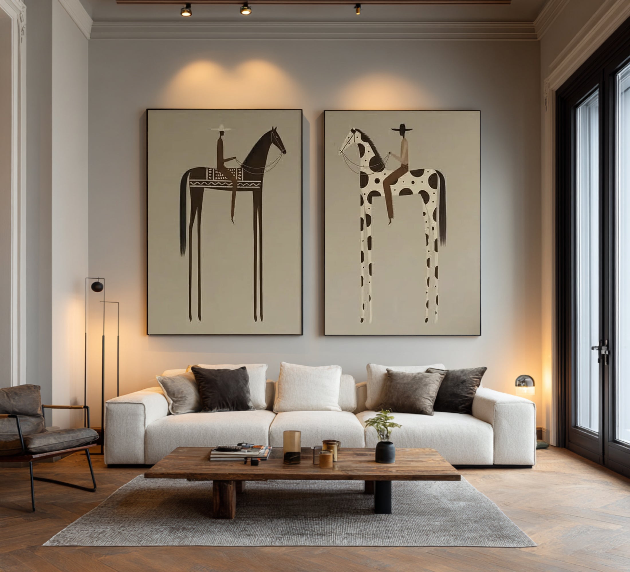 Abstract Western Horse Painting Set Contemporary Cowboy Wall Decor