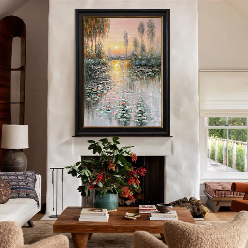 Sunset Bloom: Impressionistic Lily Pond, Vibrant Landscape Art #BGA 181