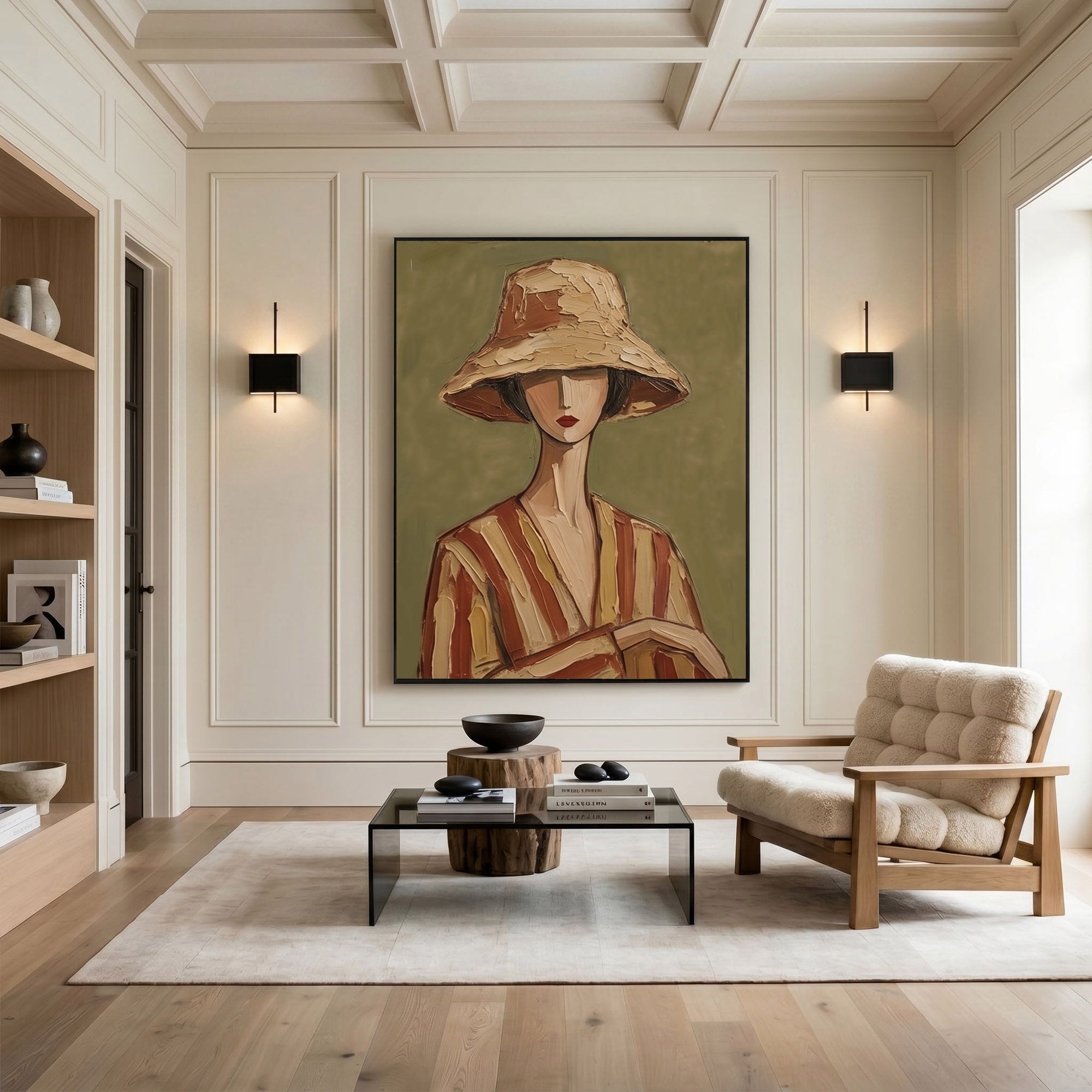 Large Woman Portrait Wall Art Abstract Oil Painting Cowgirl Cowboy Vintage Americana Art Western Girl Fashion Decor Modern Home
