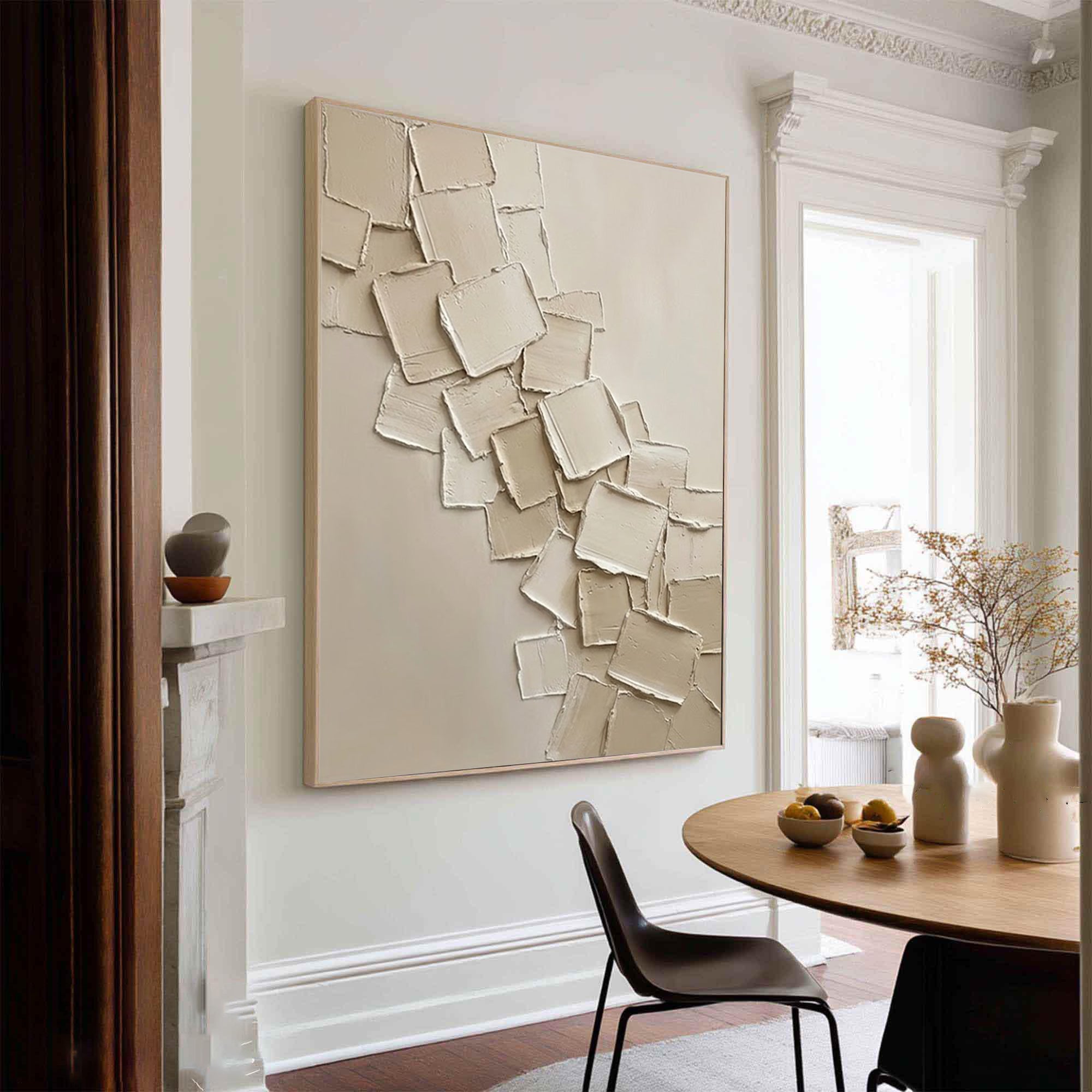 Large Neutral Textured Oil Painting – Beige Minimalist Abstract Wall Art
