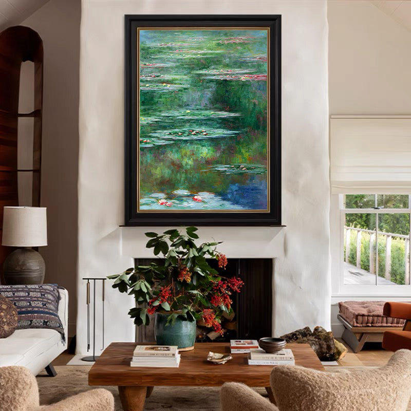 Monet Inspired Water Lilies, Vertical Impressionist Canvas #BGA 172