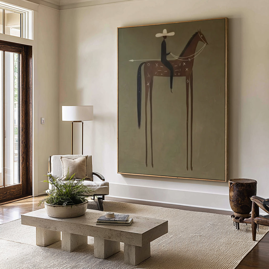 Gallery Style Horse Rider Painting Contemporary Desert Wall Decor