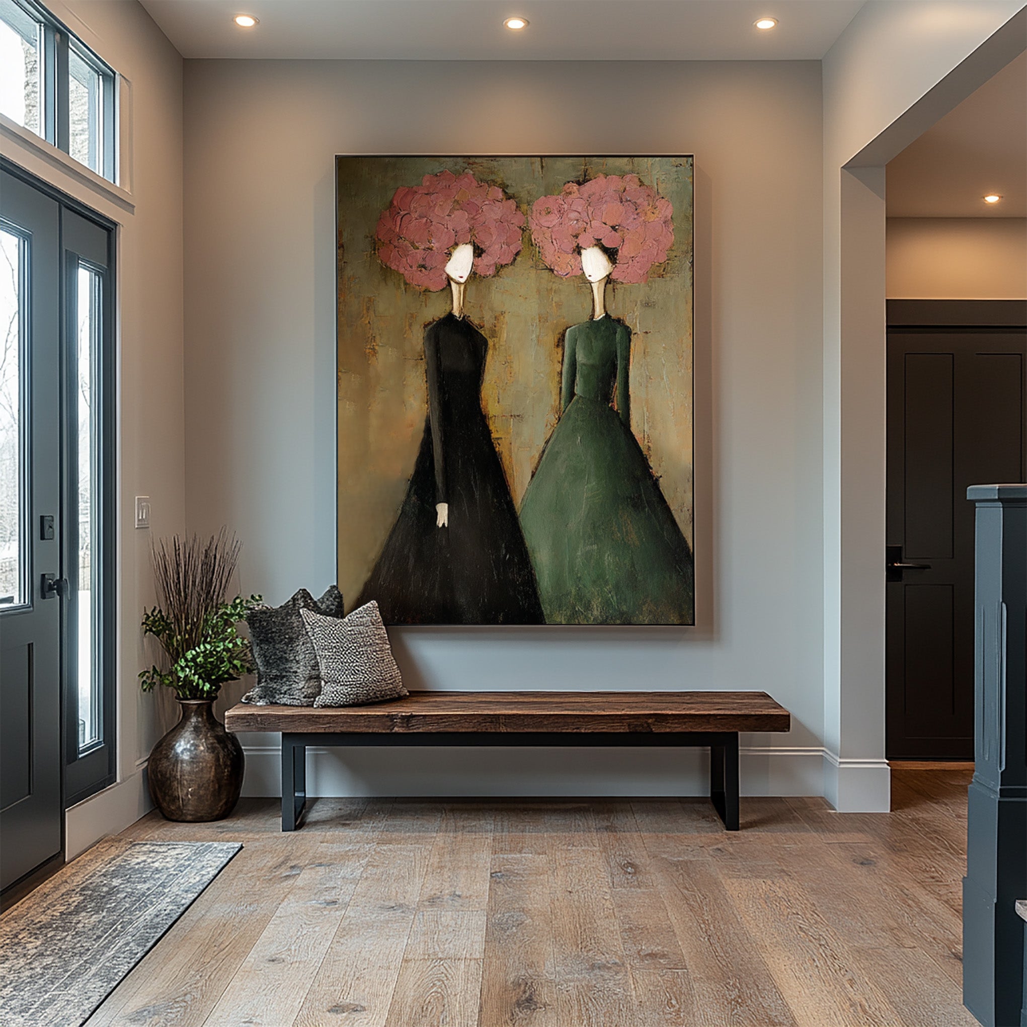 Large Modern Portrait Oil Painting on Canvas – Green Figurative Statement Wall Art #WAC 037