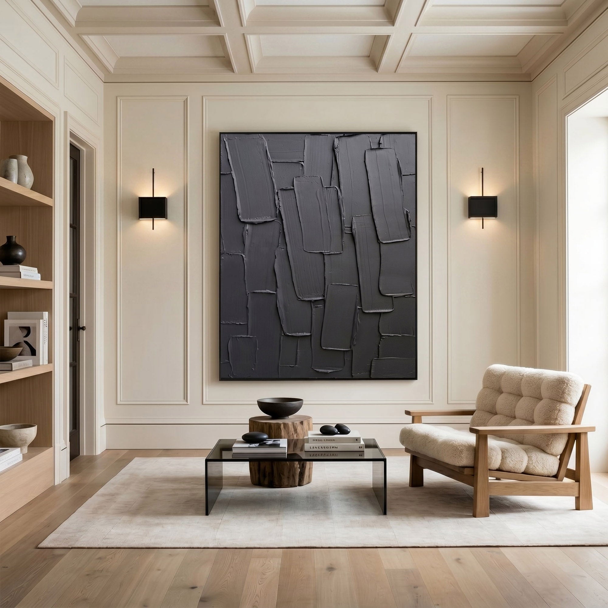 Dark Gray Textured Wall Art Abstract Plaster Relief Painting Modern 3D Impasto Minimalist Luxury Decor