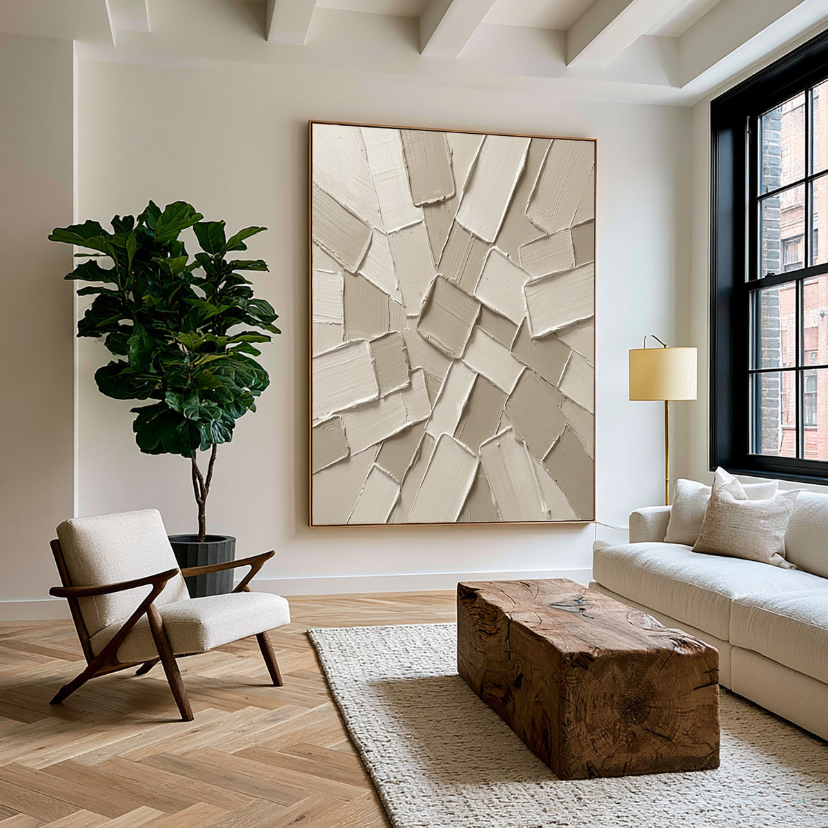 Fragments Converging Around A Quiet Core Large Textured Abstract Wall Art Neutral Sculptural Relief